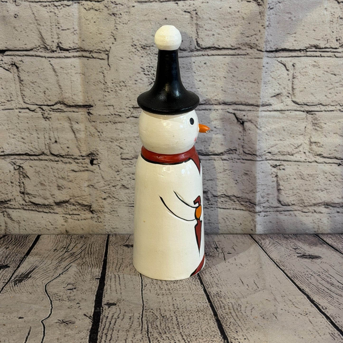25cm x 8cm Black Pointy Hat Snowman Handcrafted Wood Xmas Christmas Ornament3