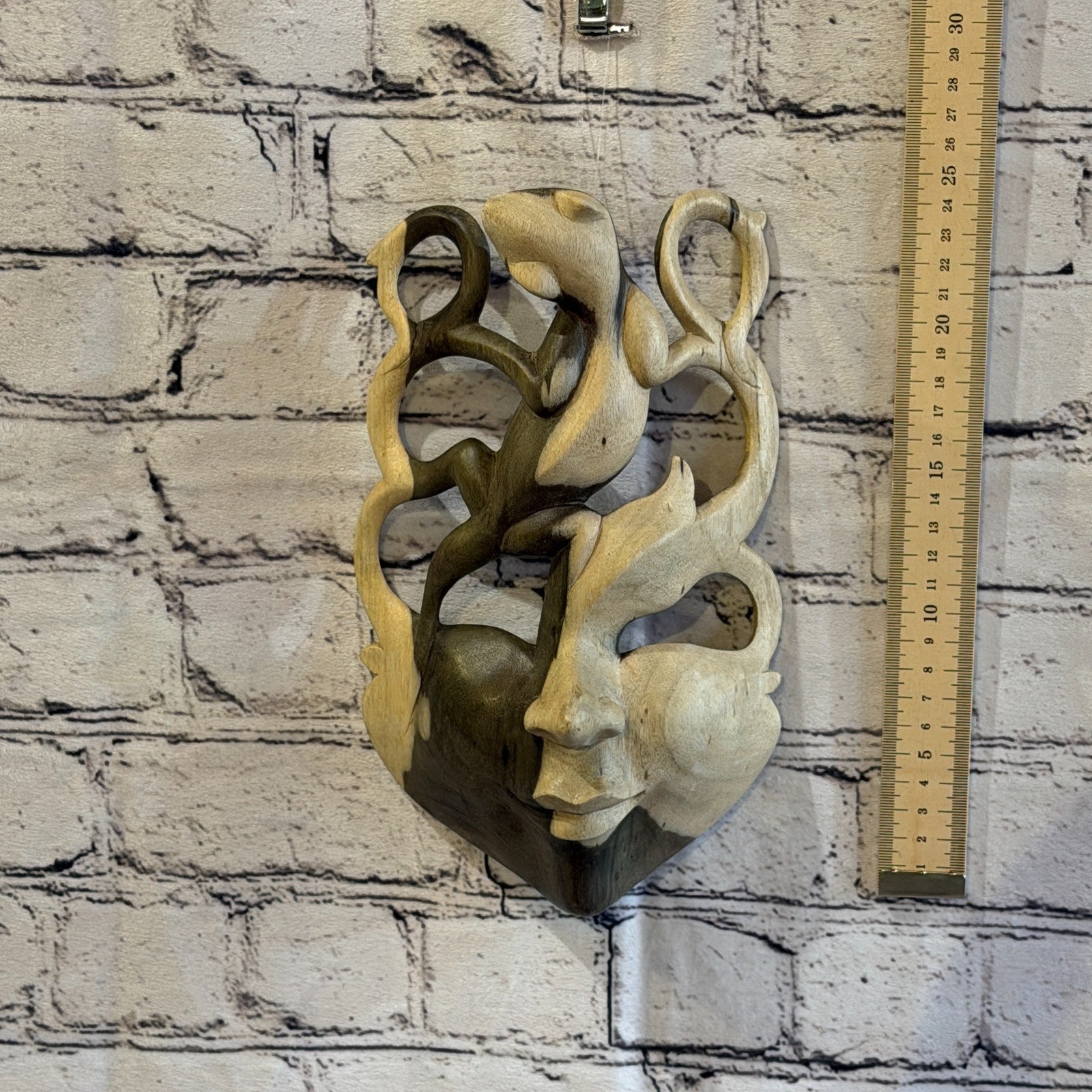 25cm Wooden Soulmate Mask Wall Art Hibiscus Wood Hand Carved Fair Trade Design 34