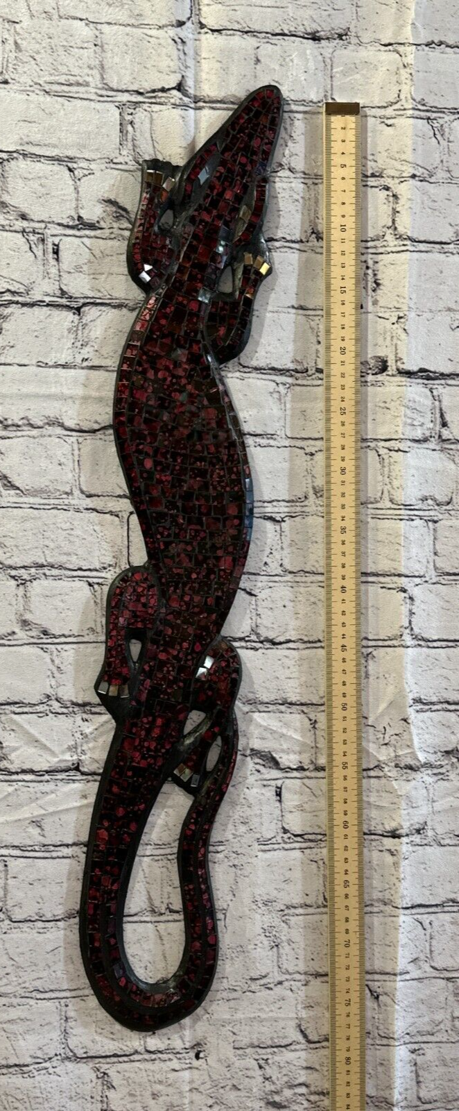 80cm Gecko Cherry Red Mosaic Wall Hanging Wooden Ornaments Wood Carving4