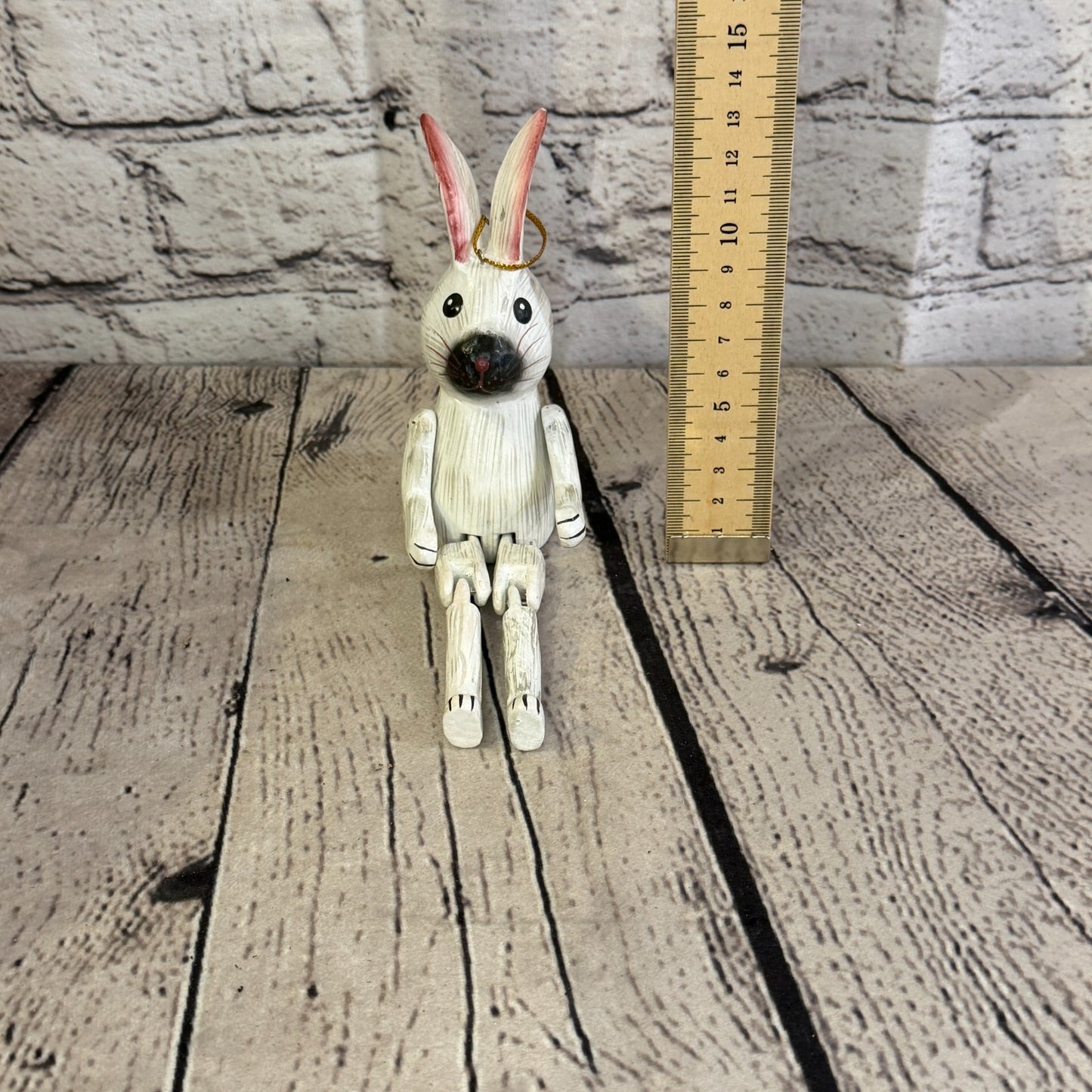 10cm White Bunny Rabbit Sitting Animal, Wooden Shelf Ornament Handmade Fairtrade5