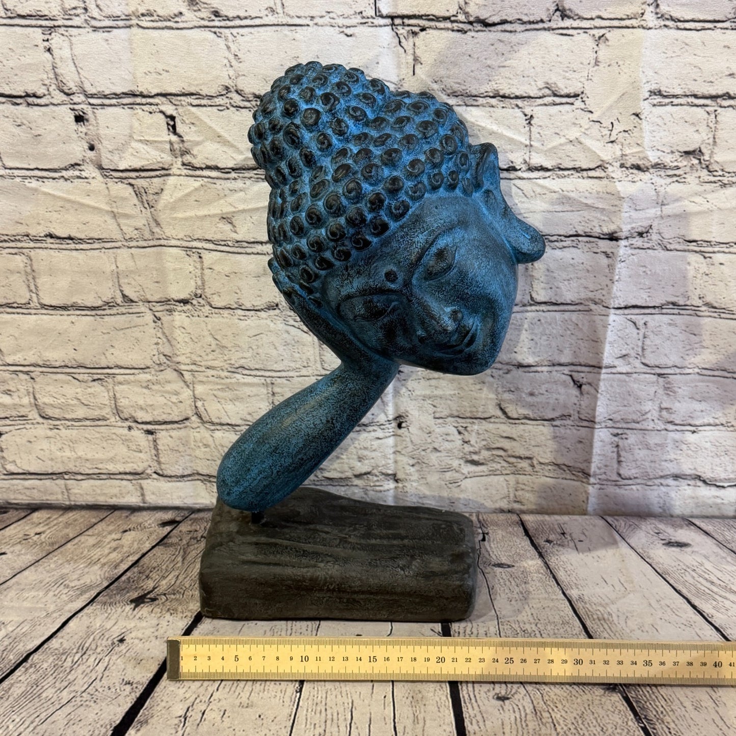 Blue 45cm x 25cm Thai Buddha Head In Hand On Base Statue Resin Hindu6
