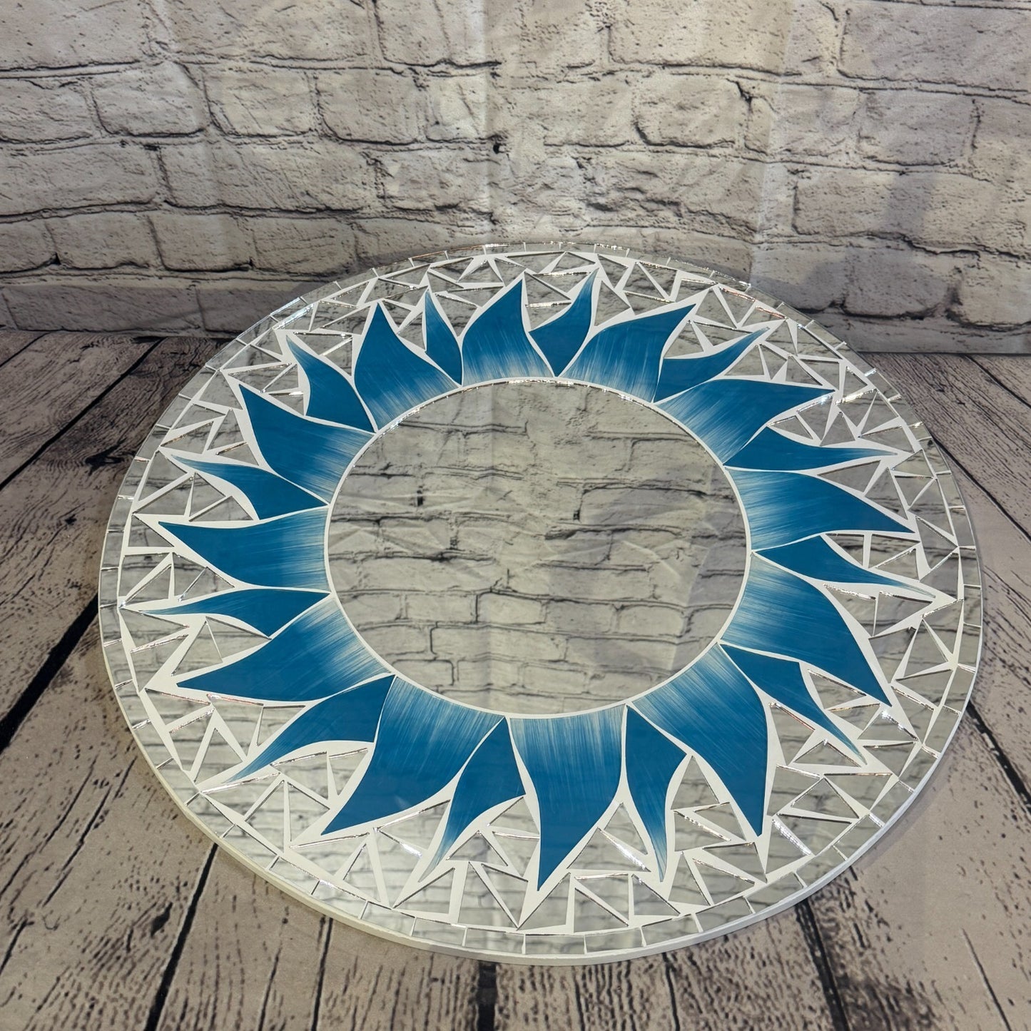 Turquoise Blue Sun Flame Mosaic Tile Wall Mirror 50cm x 50cm 20 Inches Handmade2