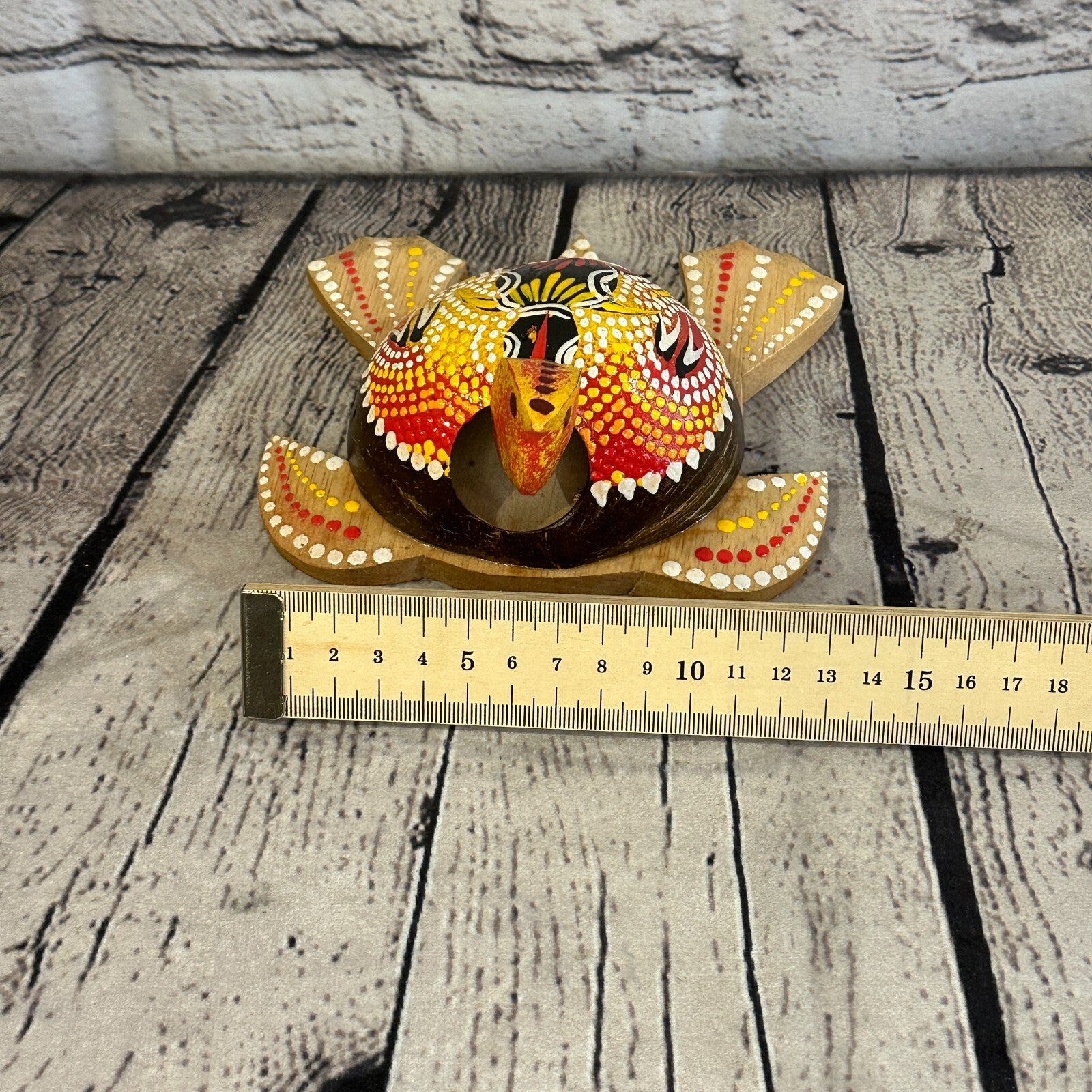 Red Painted Half Coconut Shell Wood Turtle Bobble Head Moving Tortoise Handmade7