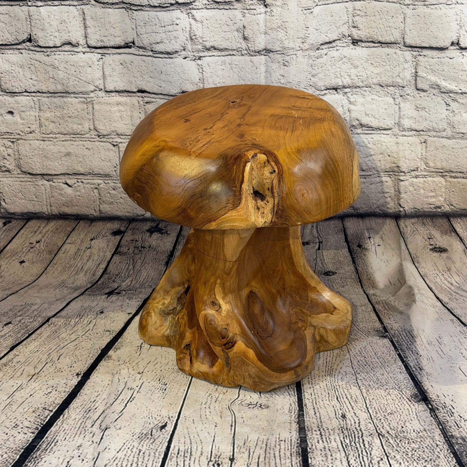30cm x 25cm Flat Wooden Mushroom Toadstool Sculpture Garden Teak Root Ornament0