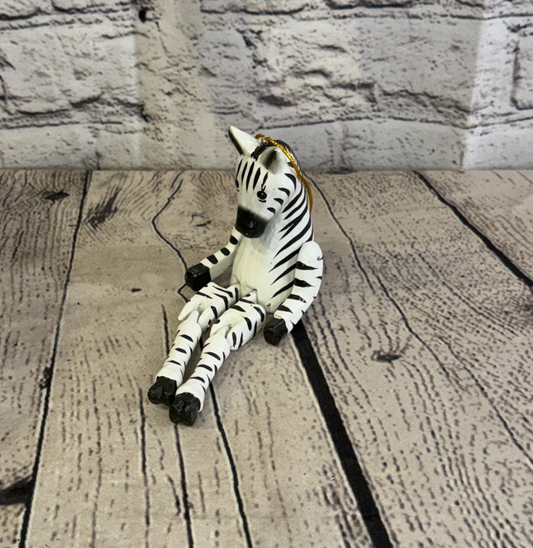 10cm White Black Zebra Sitting Animal, Wooden Shelf Ornament Handmade Fairtrade0