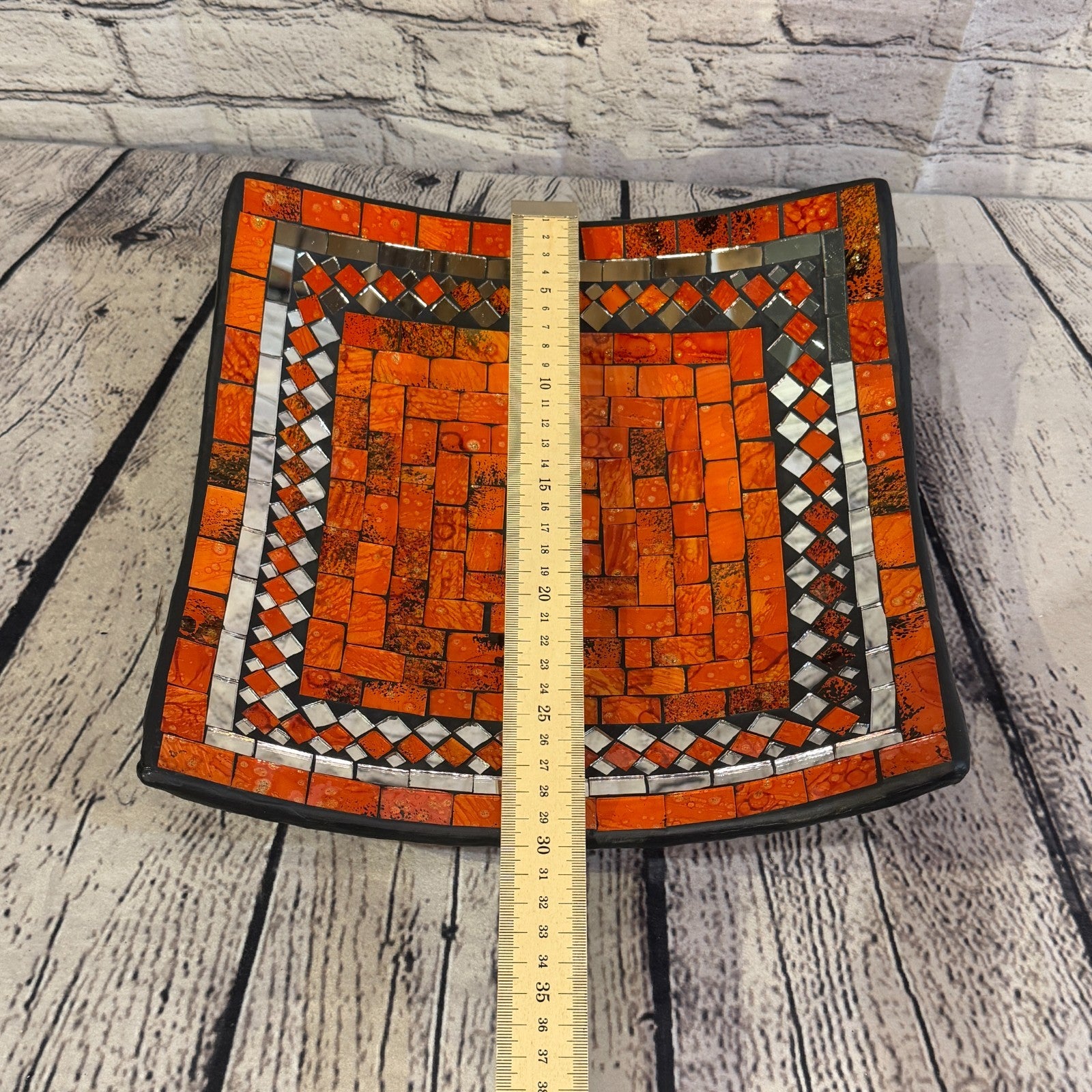 30cm Orange Square Mirror Mosaic Handmade Ceramic Glass Tile Bowl Fruit2