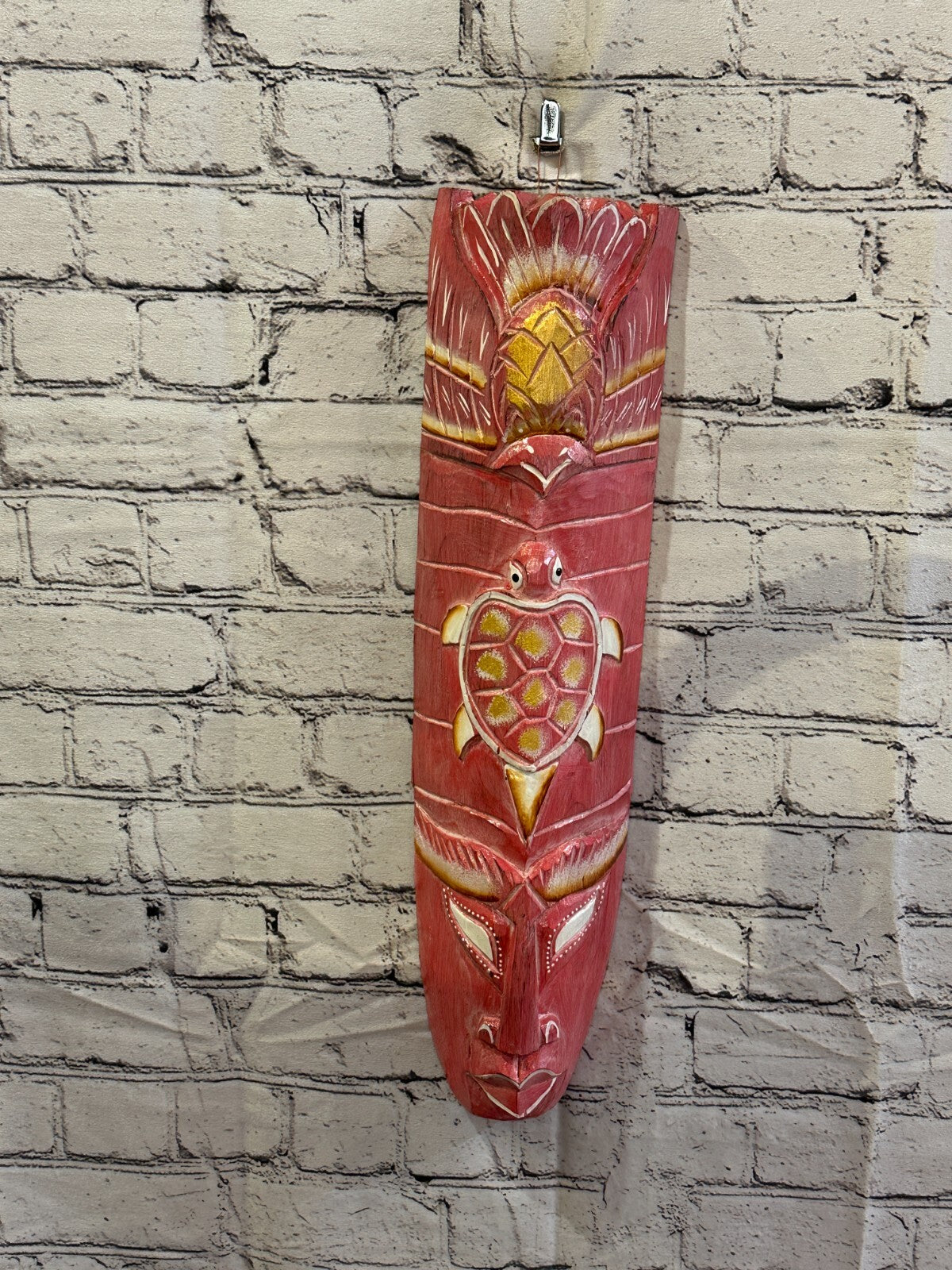 50cm Pink Turtle Hand Carved Fair Trade Wooden Animal Wall Art Hang Mask2