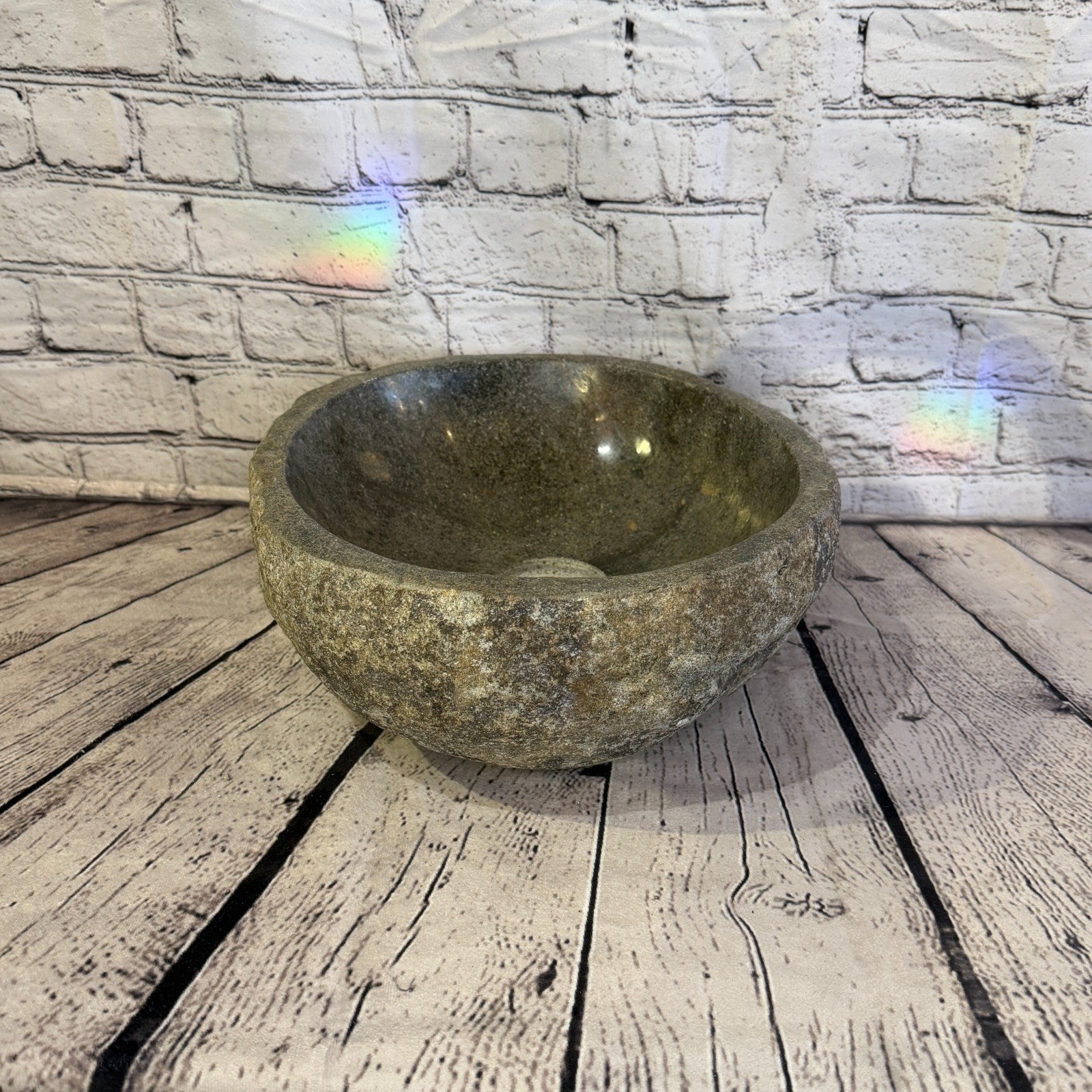 32cm x 29cm Wash Basin Bathroom Counter Top Washing River Stone Bowl Sink No 231