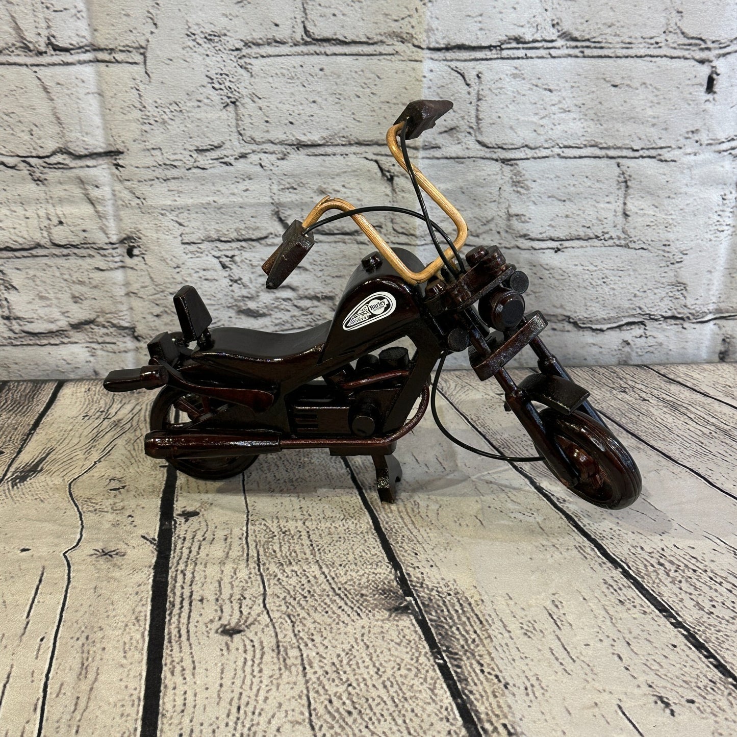 25cm Large Dark Wood Motorbike Motorcycle Model Wooden Ornament Decorative Bike0
