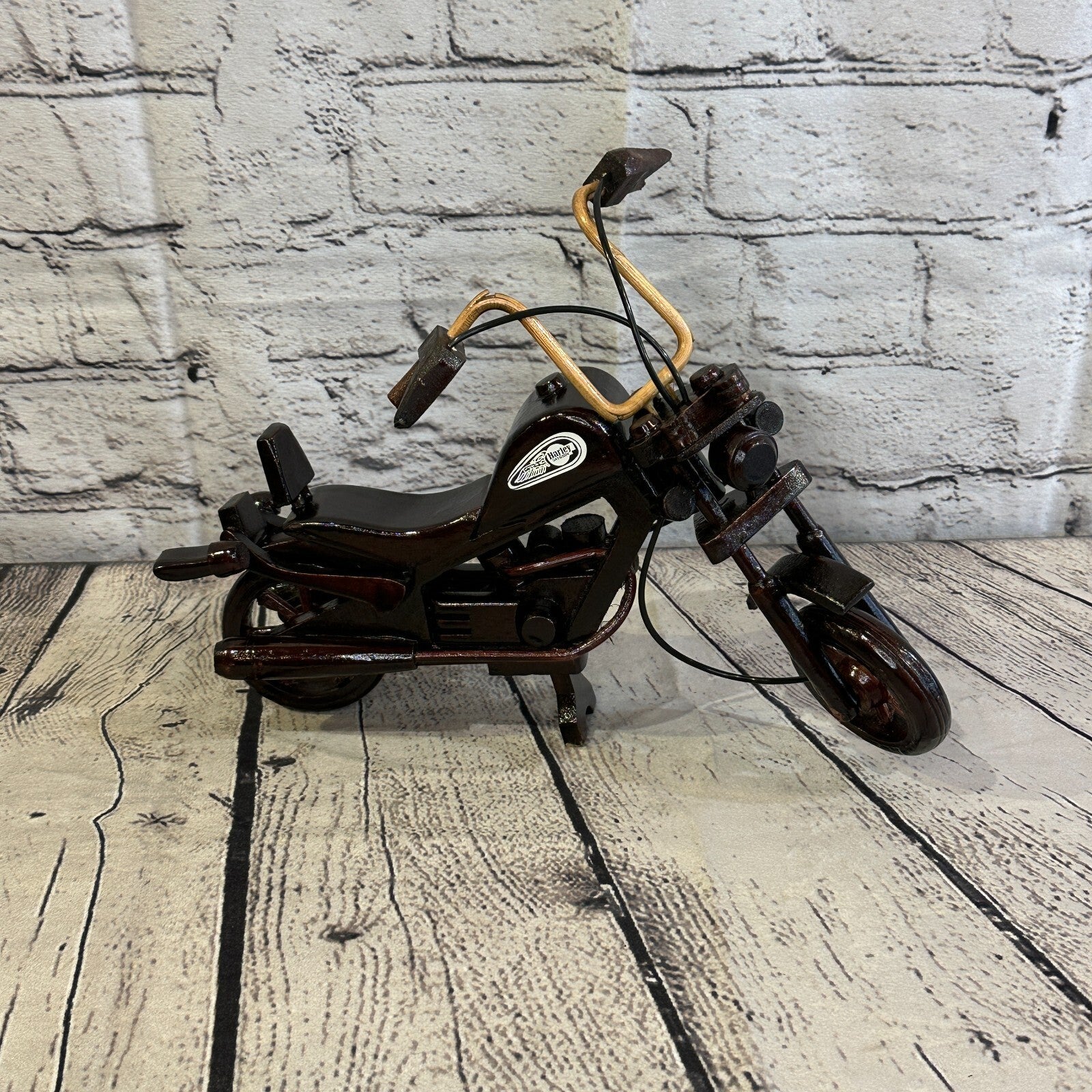 25cm Large Dark Wood Motorbike Motorcycle Model Wooden Ornament Decorative Bike0