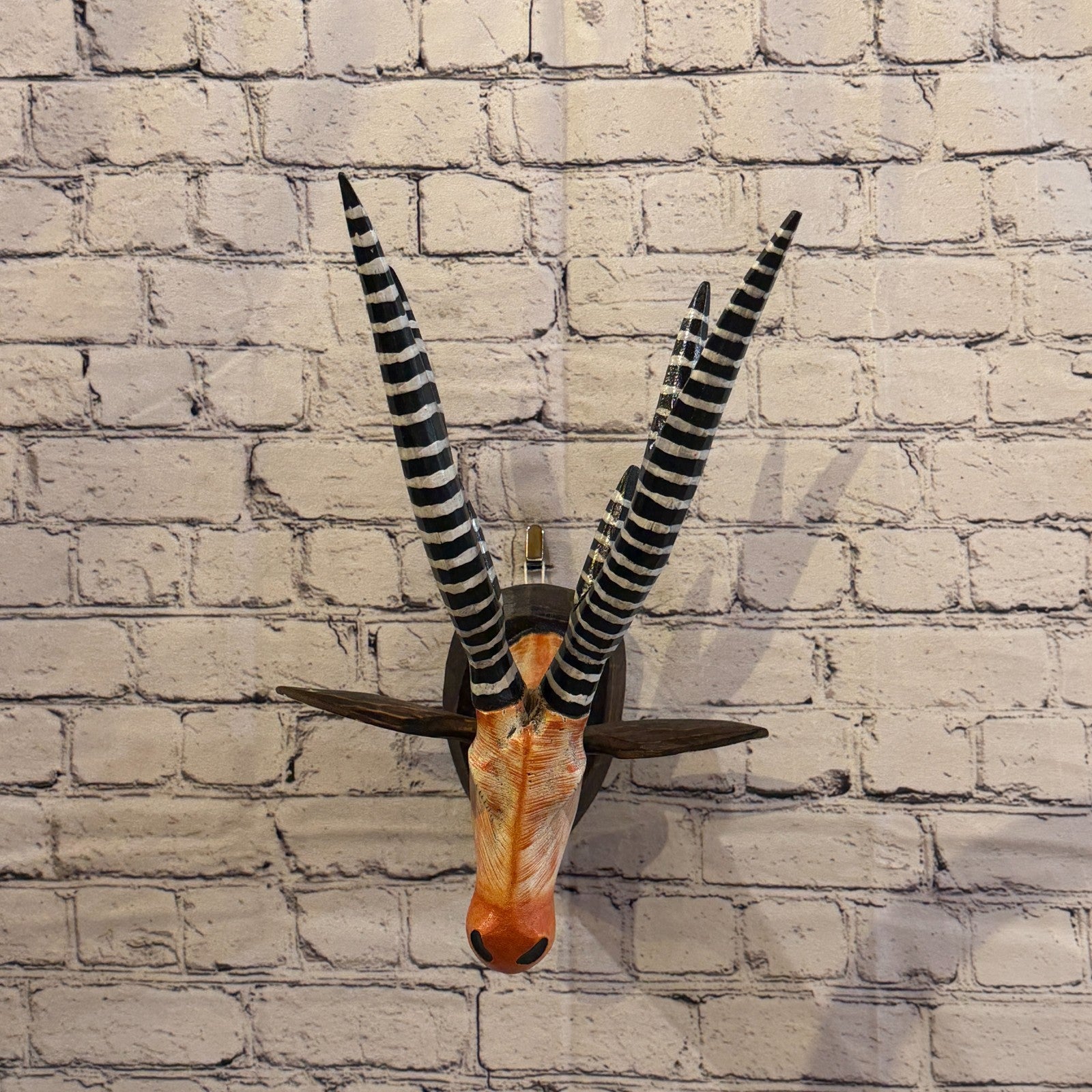 40cm x 25cm Elk White Carved Fair Trade Wooden Animal Wall Art Wall Hang Mask2