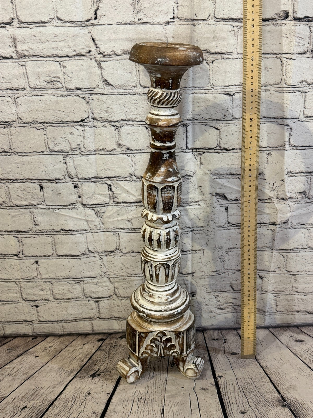 60cm x 15cm Brown Regal Wooden Vintage Style Candle Stand Shabby Pillar Holders3