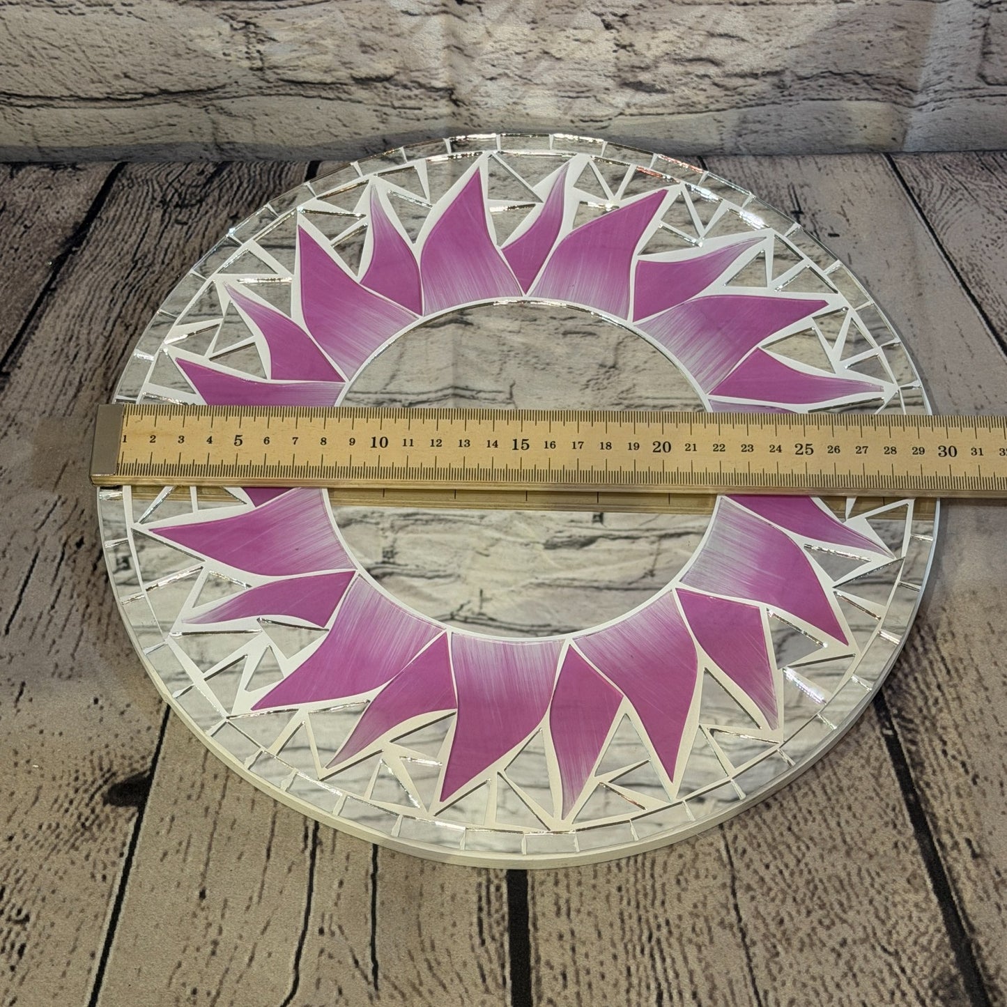 Pink Sun Flame Mosaic Tile Wall Mirror 30cm x 30cm 12 Inches Handmade3