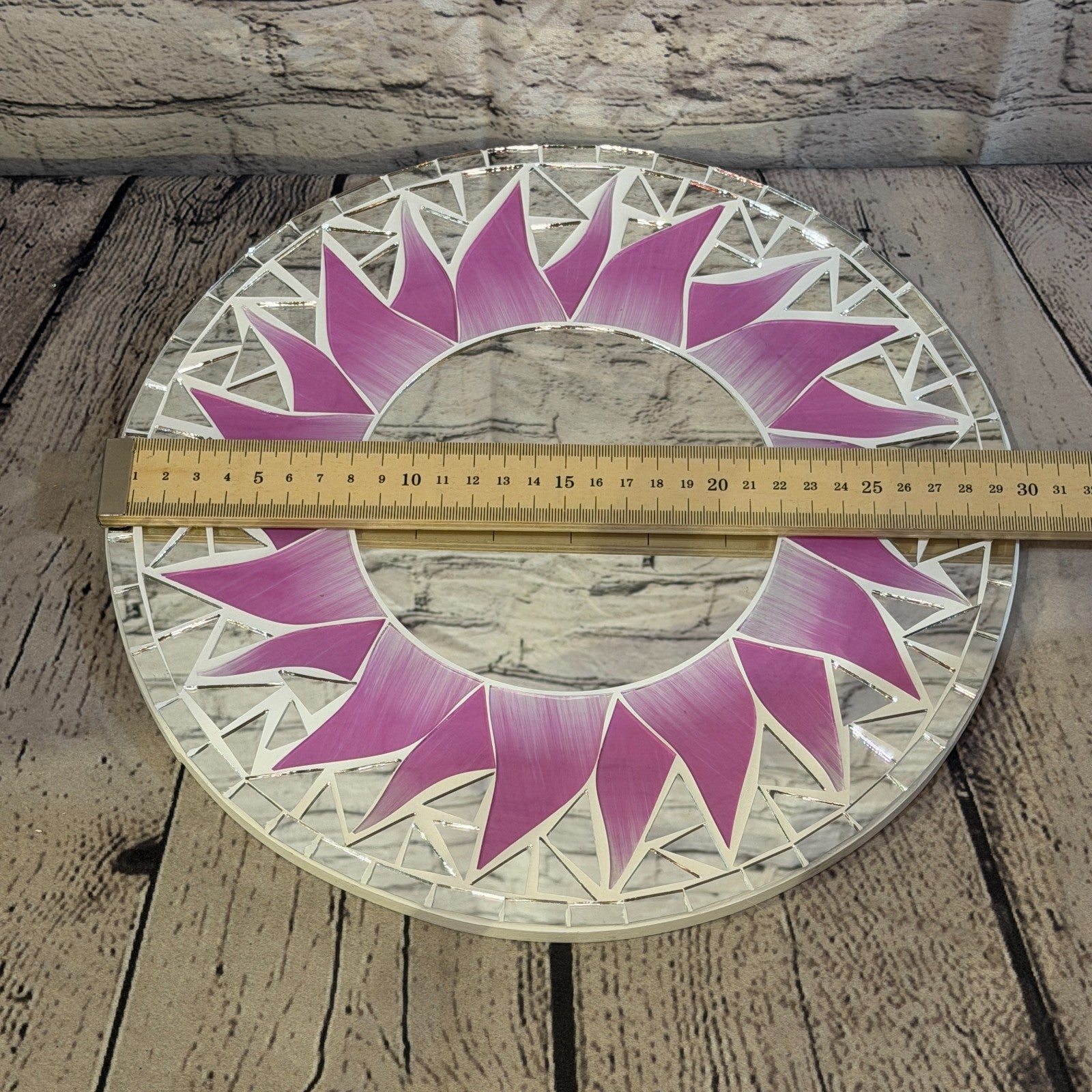 Pink Sun Flame Mosaic Tile Wall Mirror 30cm x 30cm 12 Inches Handmade3