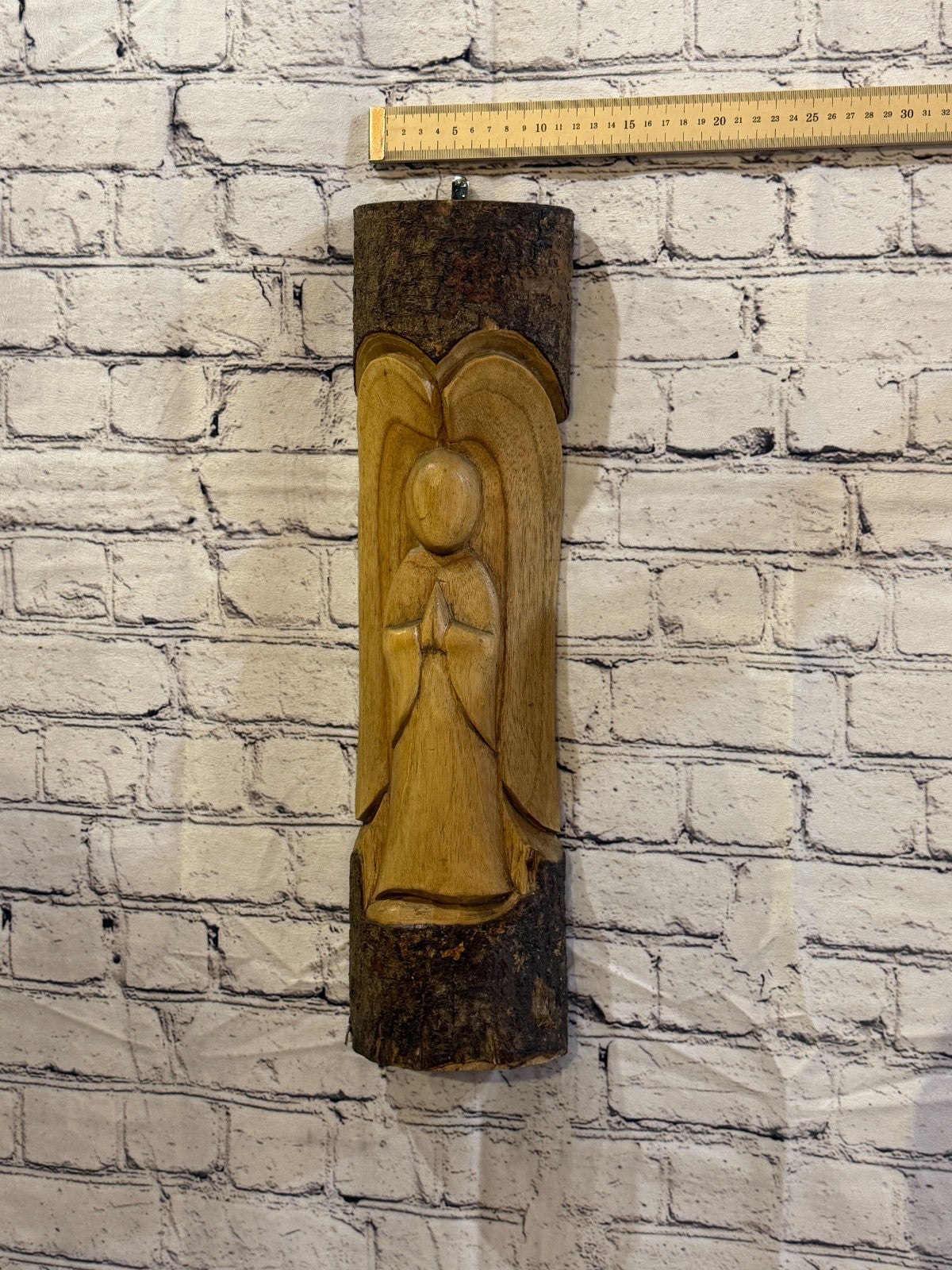 Praying Angel Design 50cm Hand Carved Wizard Tree Trunk Wood Fairtrade3
