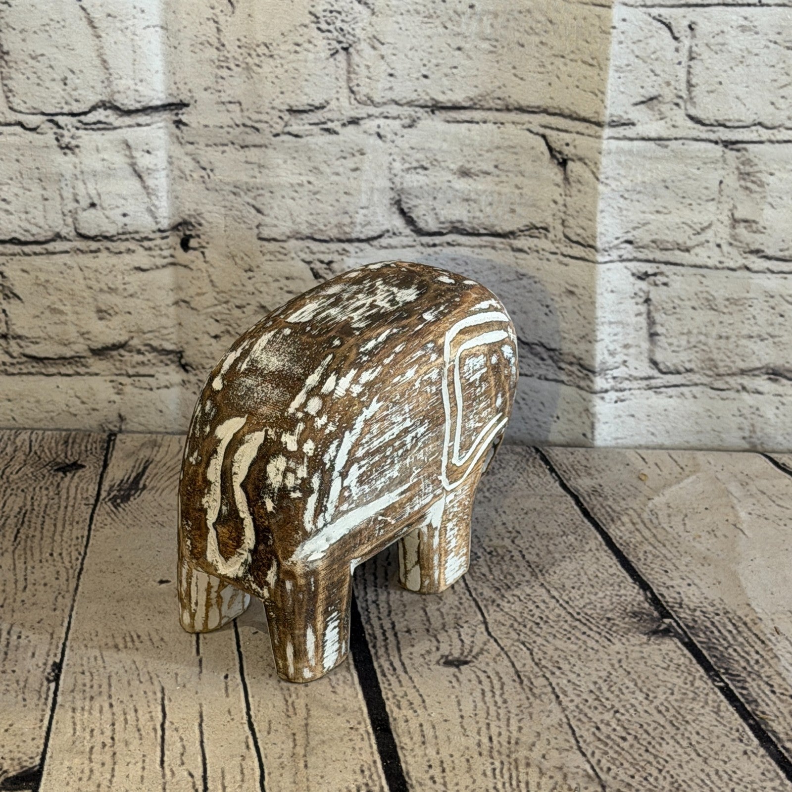 10cm x 15cm Brown Wood Wooden Standing Elephant Hand Carved Painted Statue4