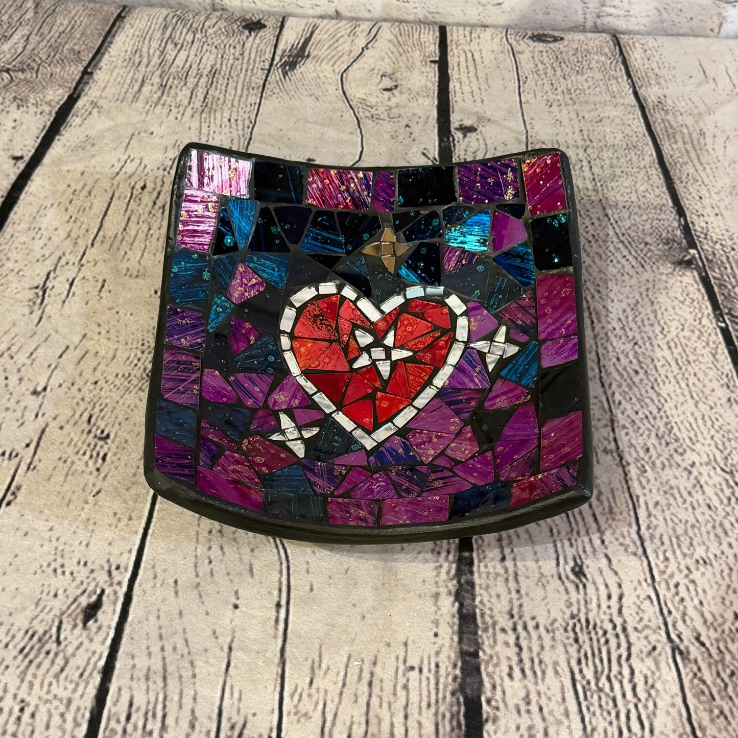 20cm Purple Red Heart Square Mosaic Handmade Ceramic Glass Tile Bowl Fruit0