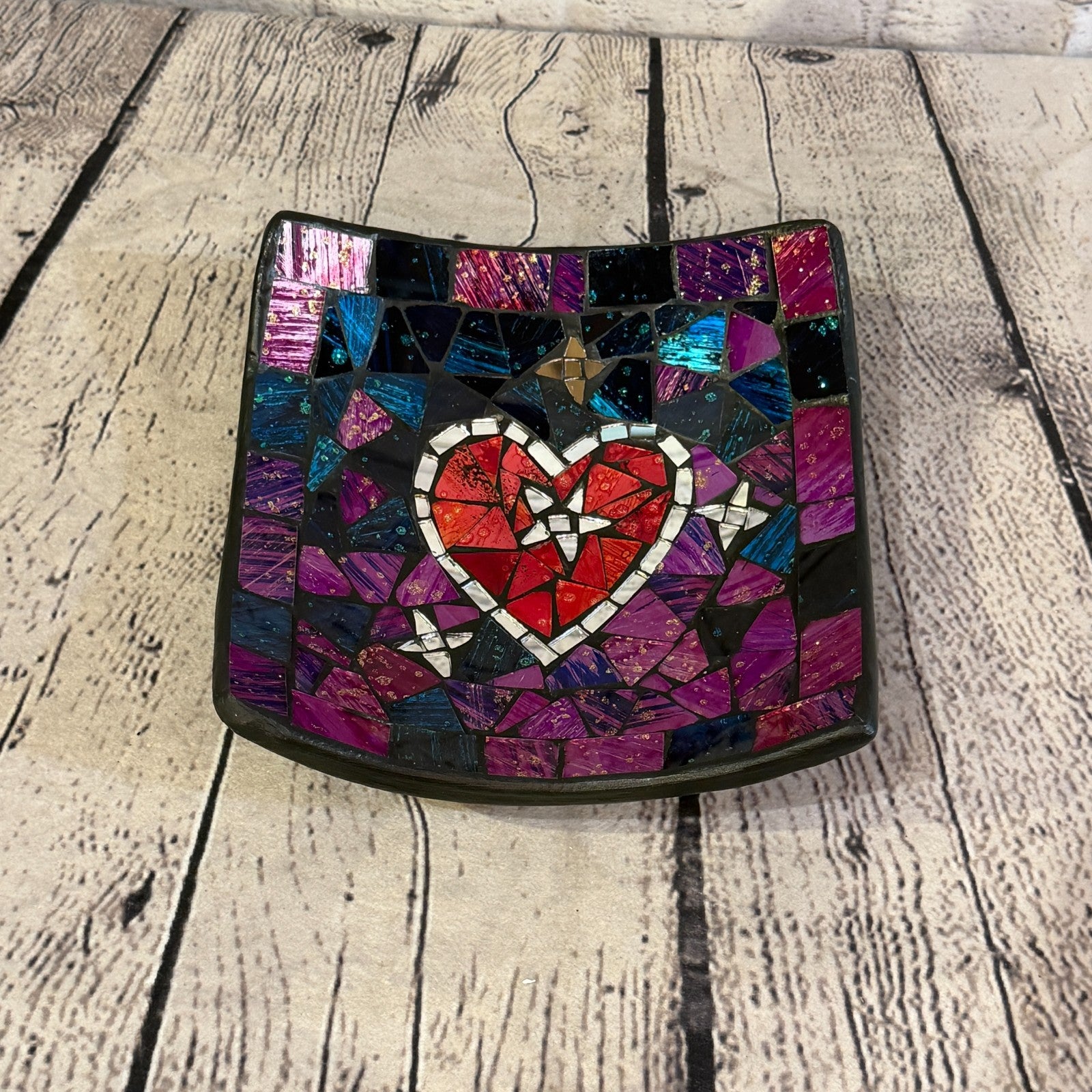 20cm Purple Red Heart Square Mosaic Handmade Ceramic Glass Tile Bowl Fruit0