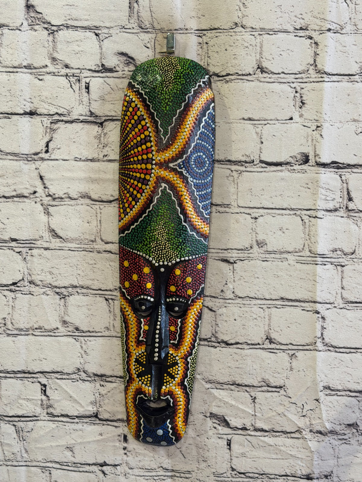 50cm Mask Carved Wooden Dot Painted Ethnic Tribal Tiki Wall Art No 9 New2