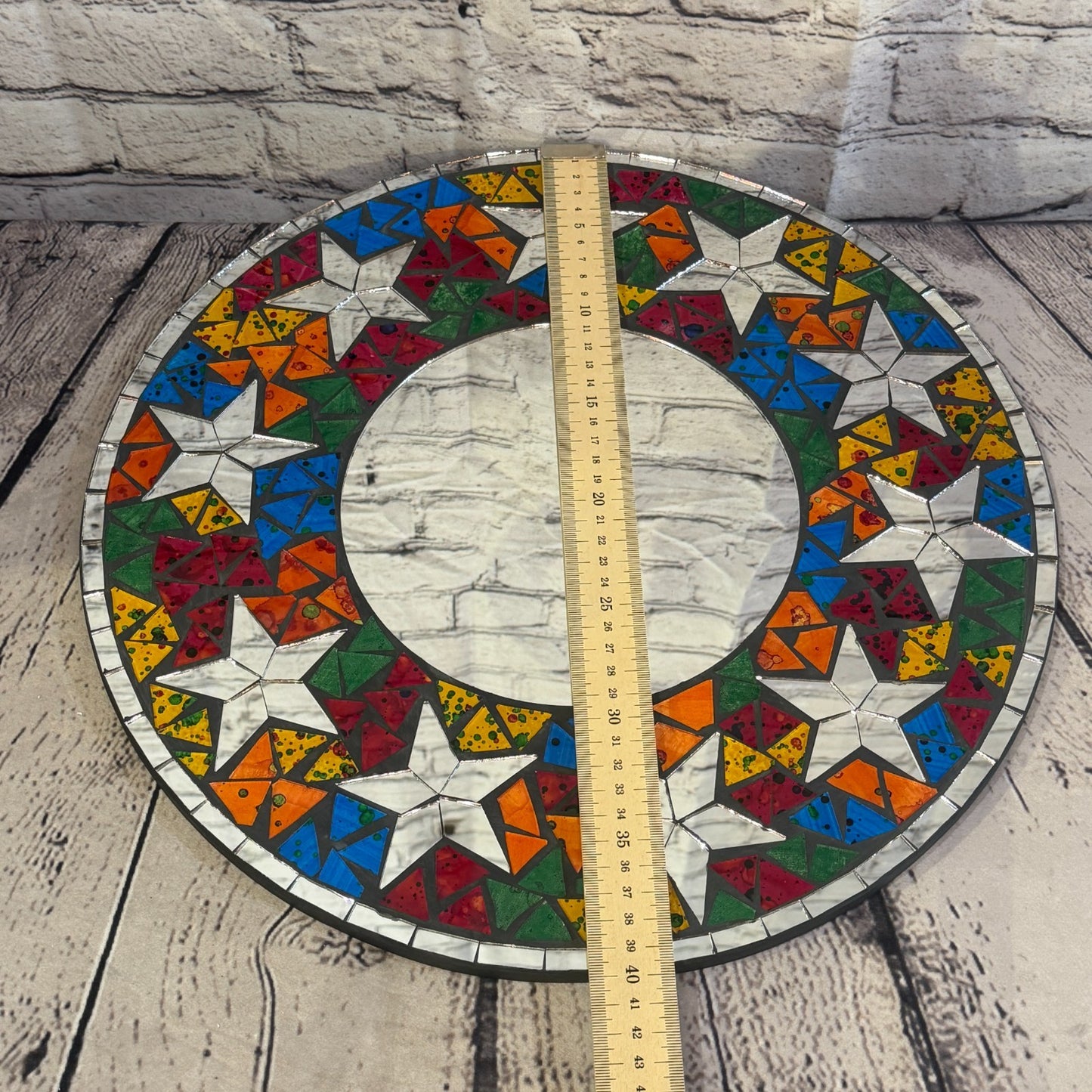 Rainbow Star Black Mosaic Tile Wall Mirror 40cm x 40cm 16 Inches Handmade4