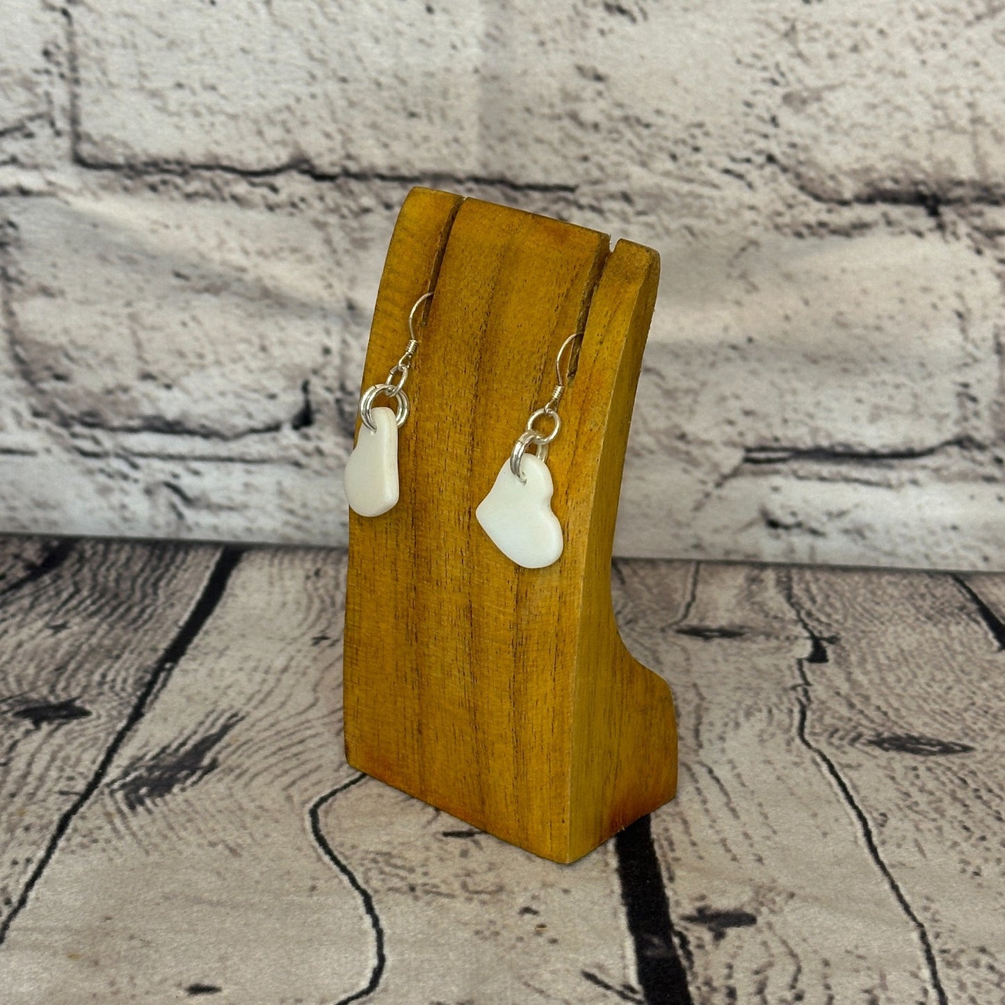 White Heart Recycled Silver Plate Dangle Drop Earrings Handmade UK Jewellery1