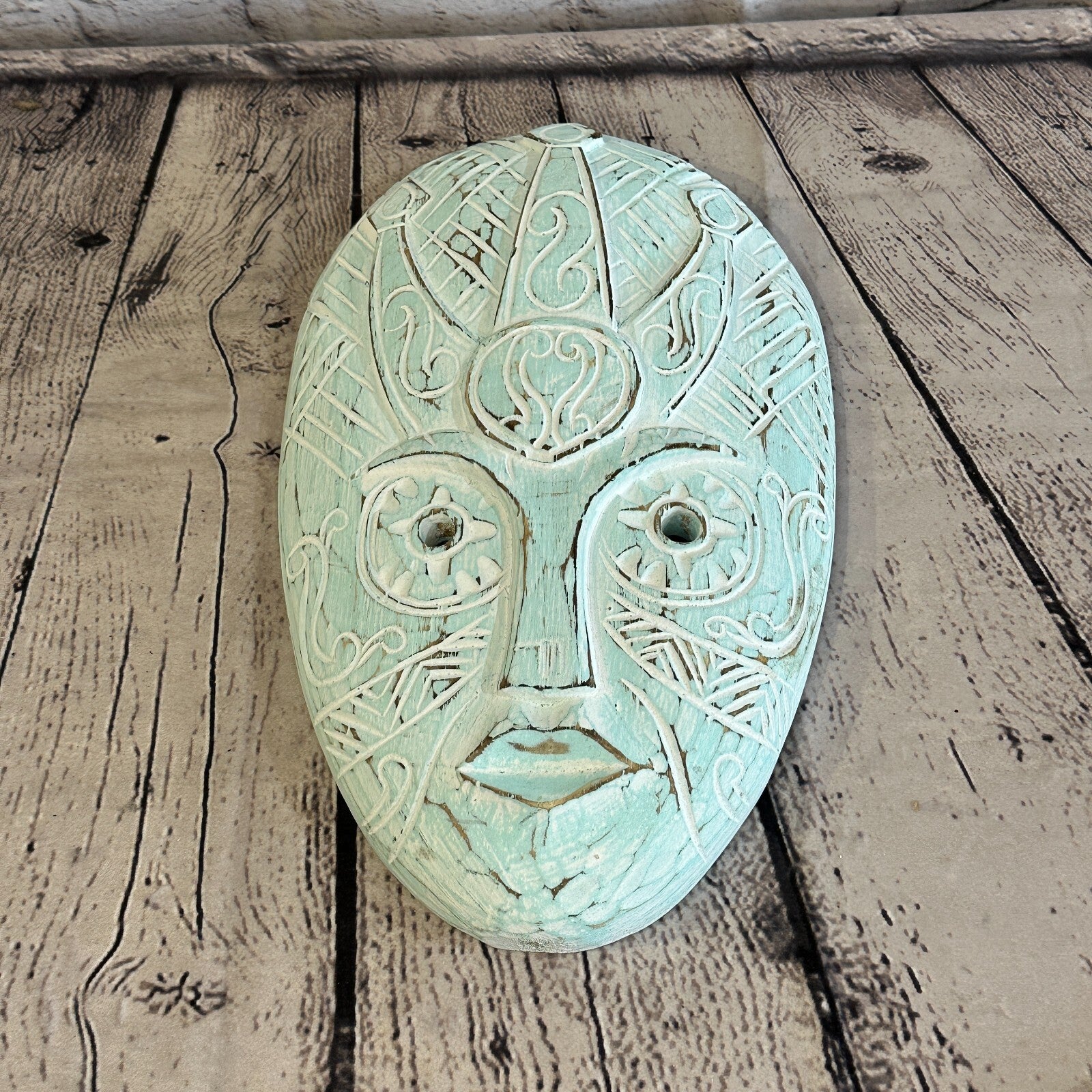 30cm Blue Tiki Style Wall Decoration Celtic Mask Designer Mask Wooden Handmade3