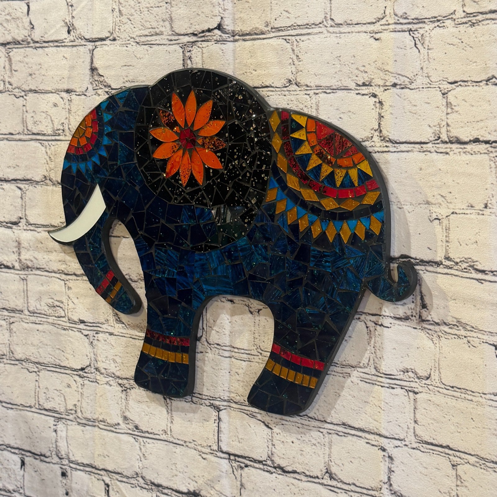 Dark Blue Elephant Mosaic Tile Wall Mirror 40cm x 40cm 16 Inches Handmade2