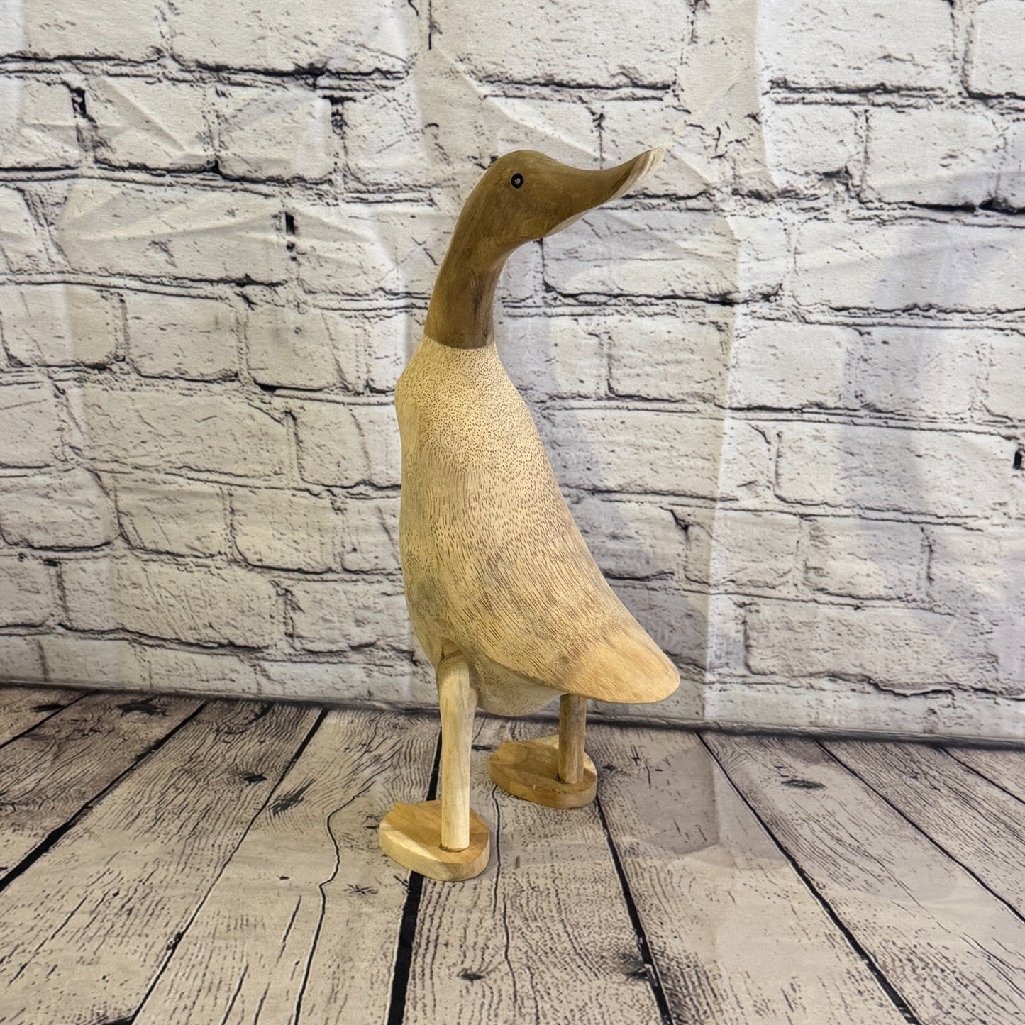 Looking Back 40cm Tall Wooden Smooth Duckling Baby Duck Bamboo Root Fairtrade2