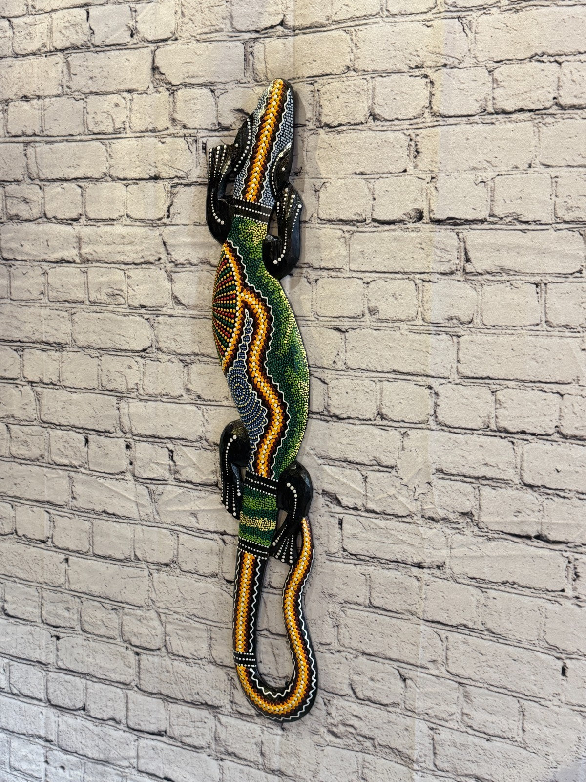80cm Gecko Carved Wooden Dot Painted Ethnic Tribal Tiki Wall Art No 1 New1