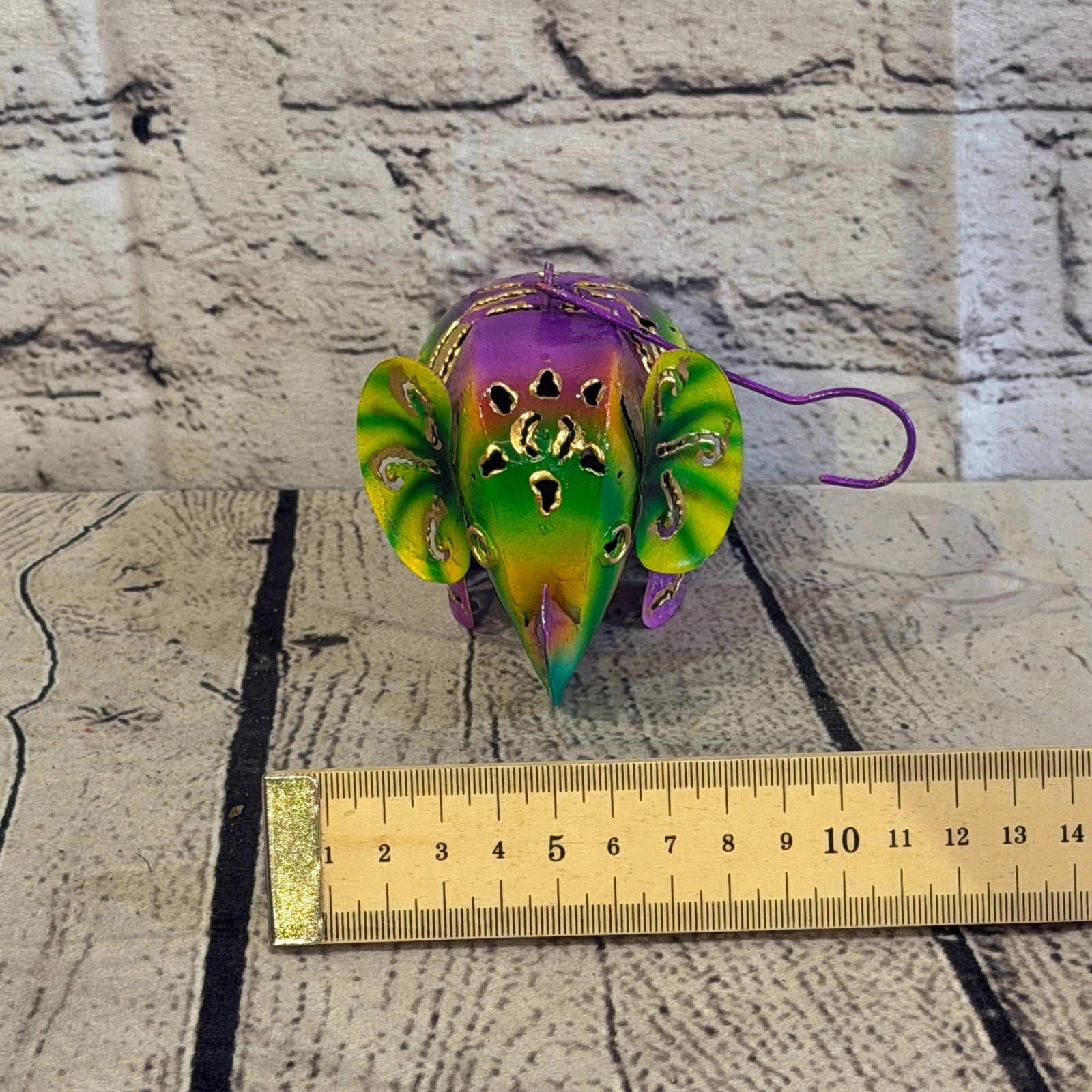 8cm x 10cm Elephant Candle Holder Hanging Purple Metal Tin Ornament Statue7