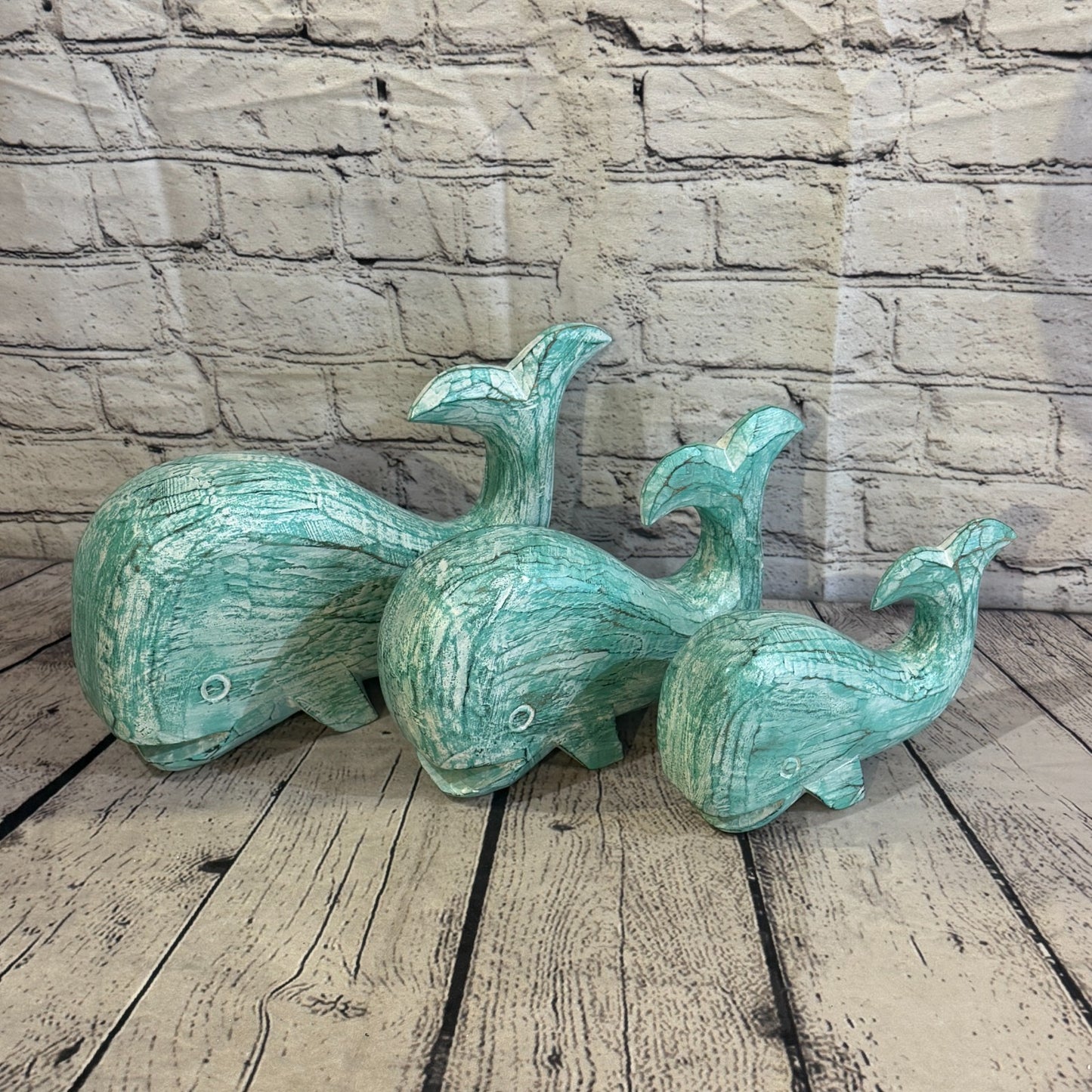 25cm x 12cm Whale Green Fish Wood Coastal Ocean Bathroom Decoration8