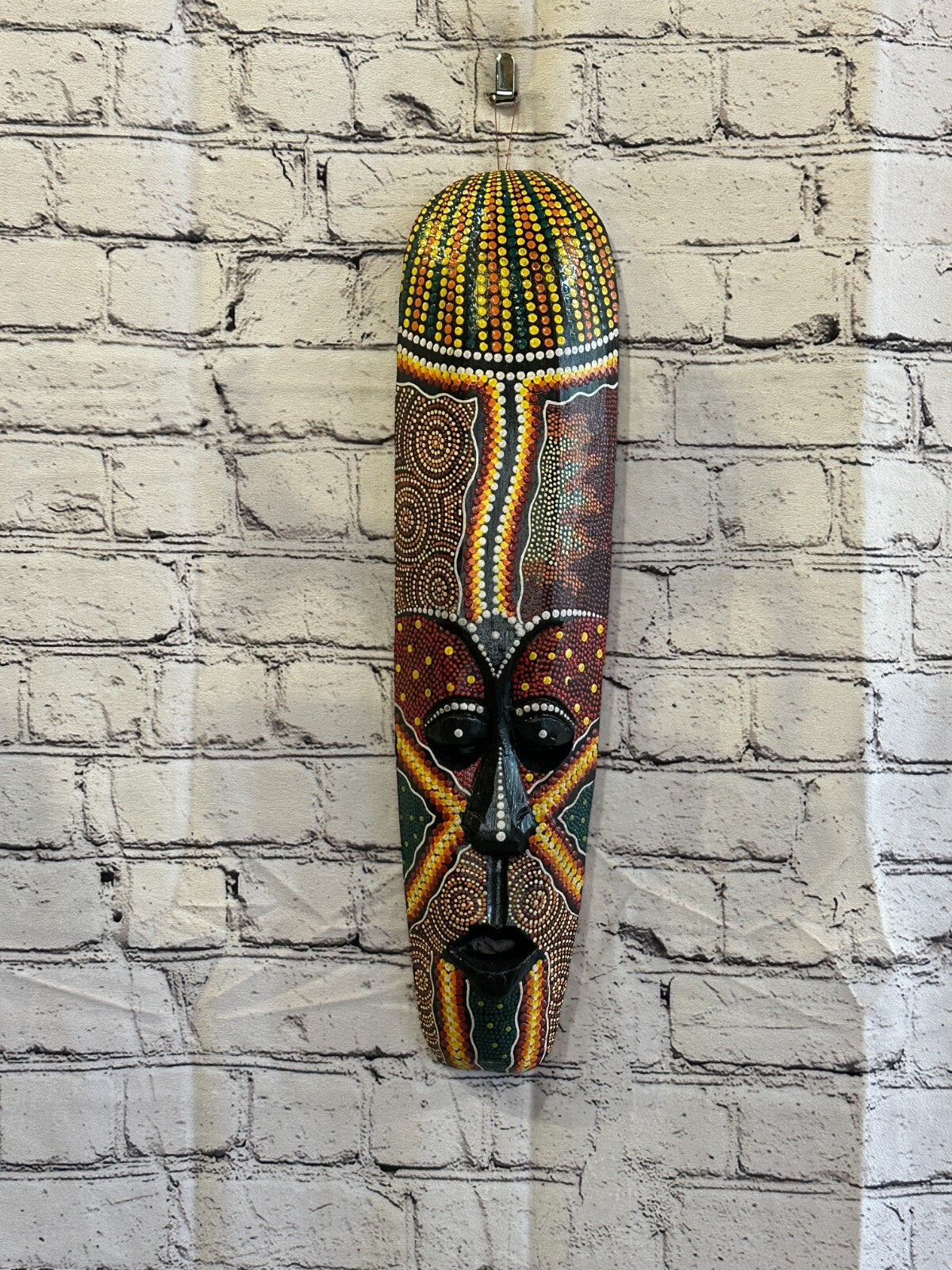 Mask 50cm Carved Wooden Dot Painted Ethnic Tribal Tiki Wall Art Handmade No 12