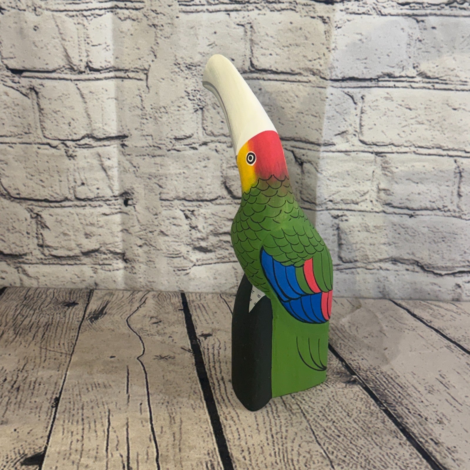 20cm Bright Green Toucan Bird Ornament Statue Fair Trade Hand Made Carved Wood4
