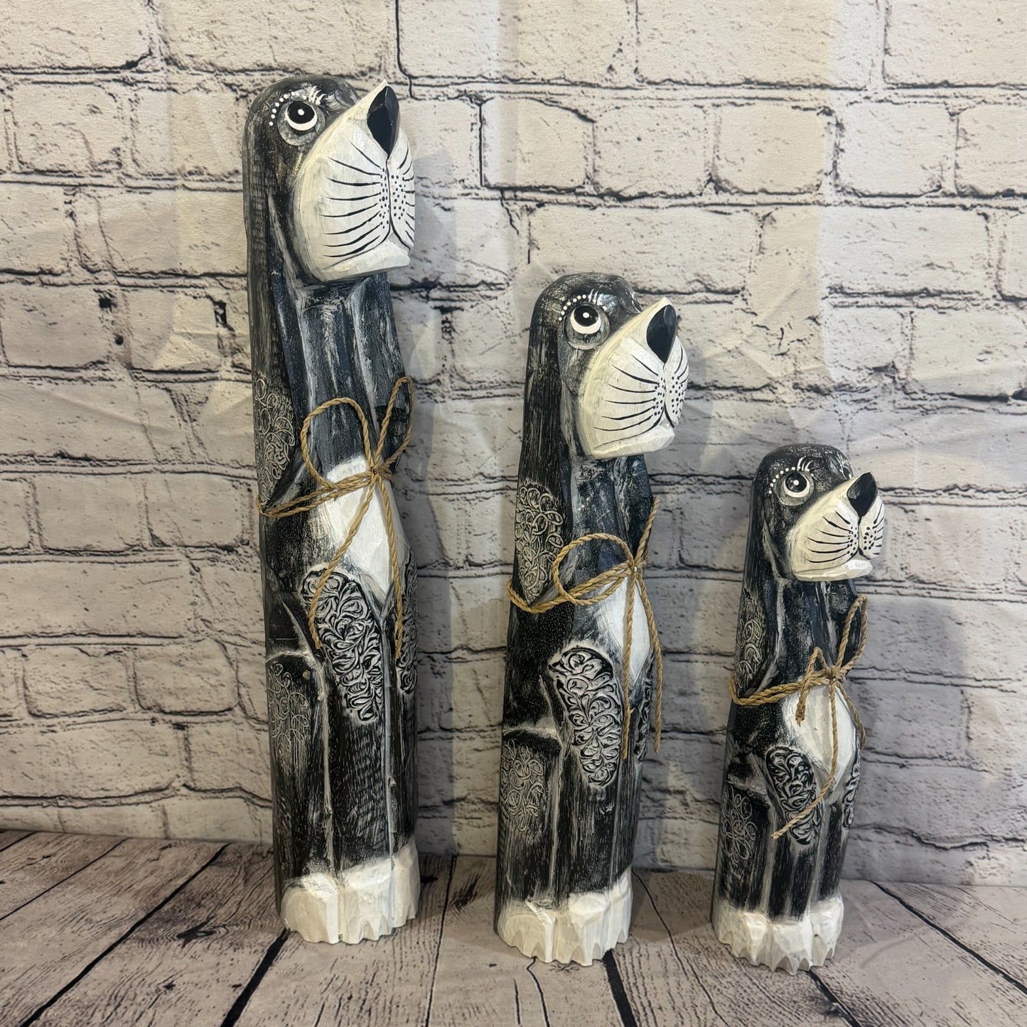 40cm Grey Wooden Shabby Dog Statue Ornament Fair Trade Handcarved8
