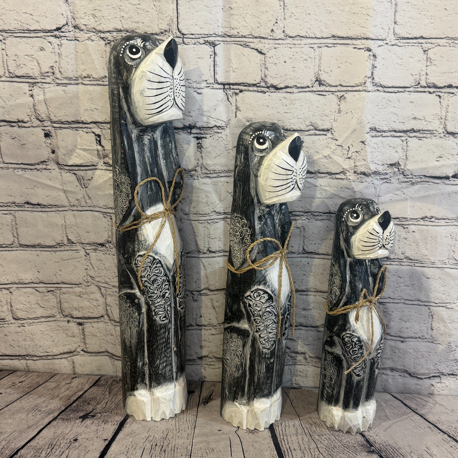 40cm Grey Wooden Shabby Dog Statue Ornament Fair Trade Handcarved8