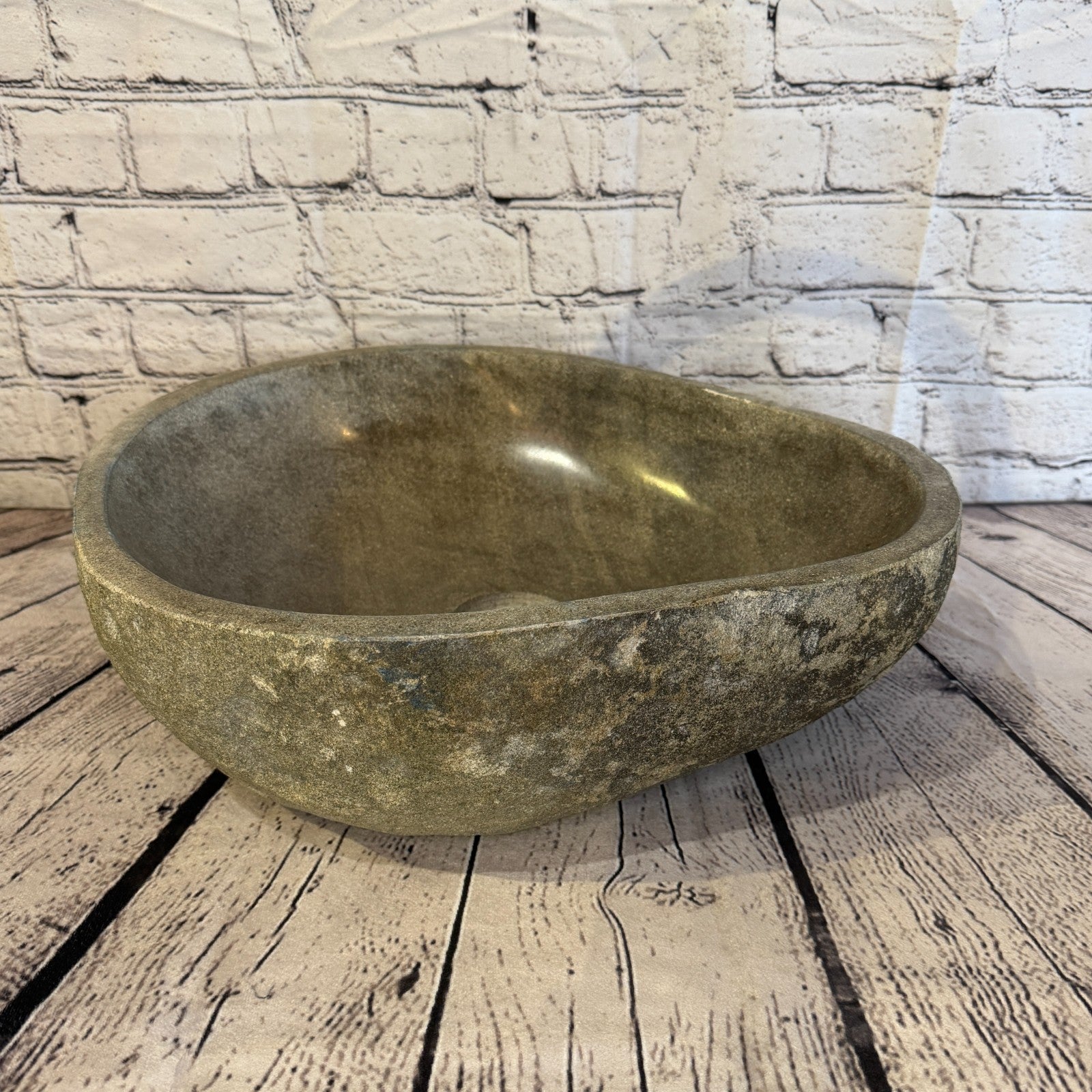 40cm x 35cm Wash Basin Bathroom Counter Top Washing River Stone Bowl Sink No 12