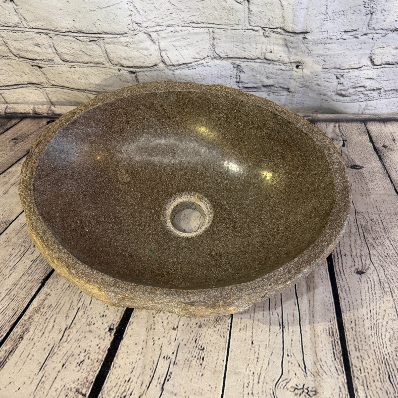 35cm x 28cm Wash Basin Bathroom Counter Top Washing River Stone Bowl Sink No 386