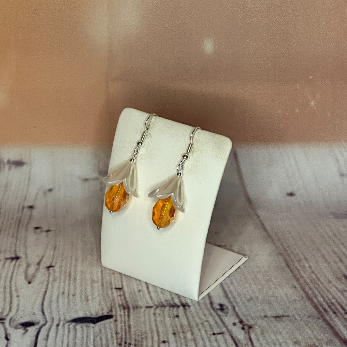 Orange Drop Crystal Lily Flower Dangle Drop Earrings Handmade UK Jewellery1