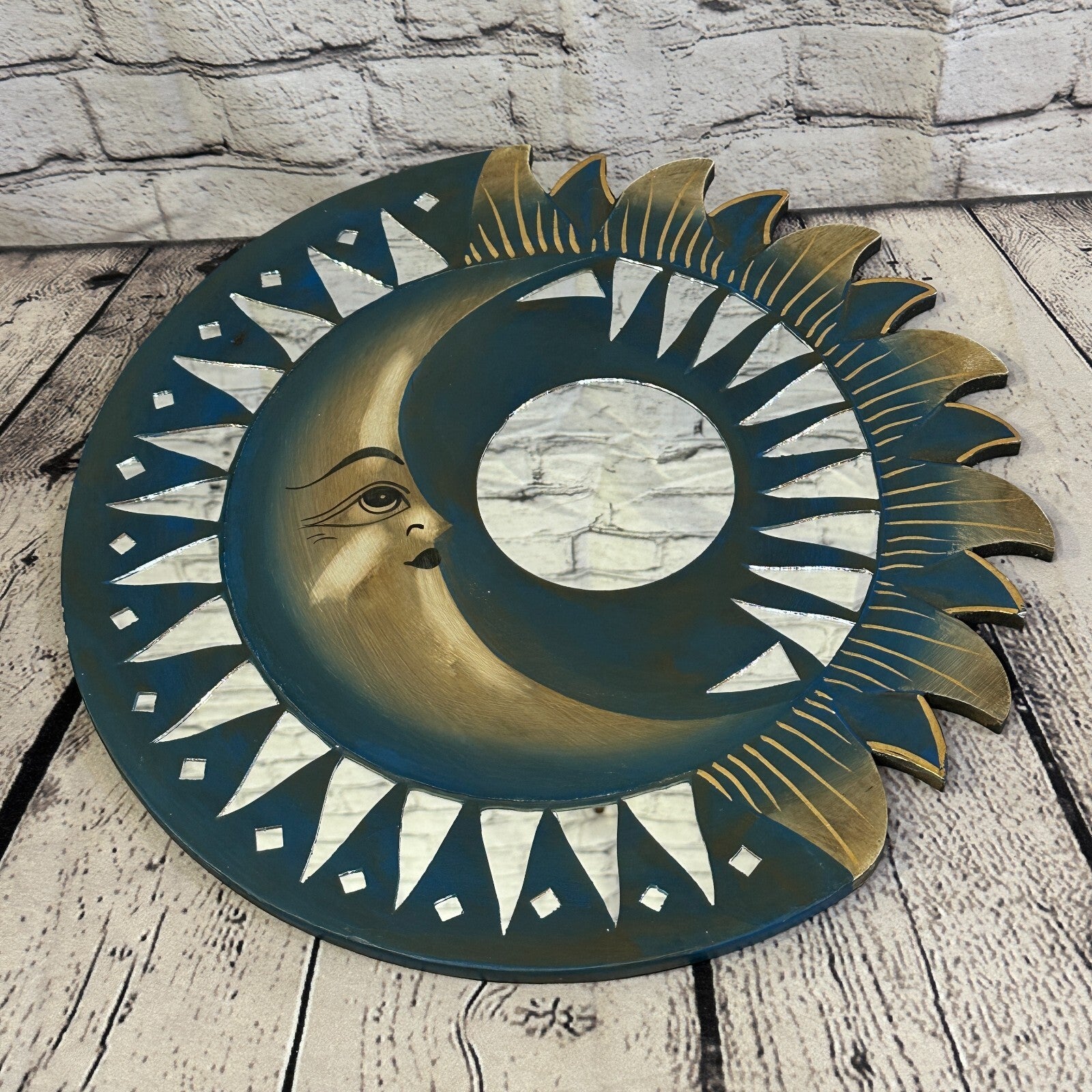 Blue Half Moon Mosaic Tile Wall Mirror 40cm x 40cm 16 Inches Handmade Fairtrade2