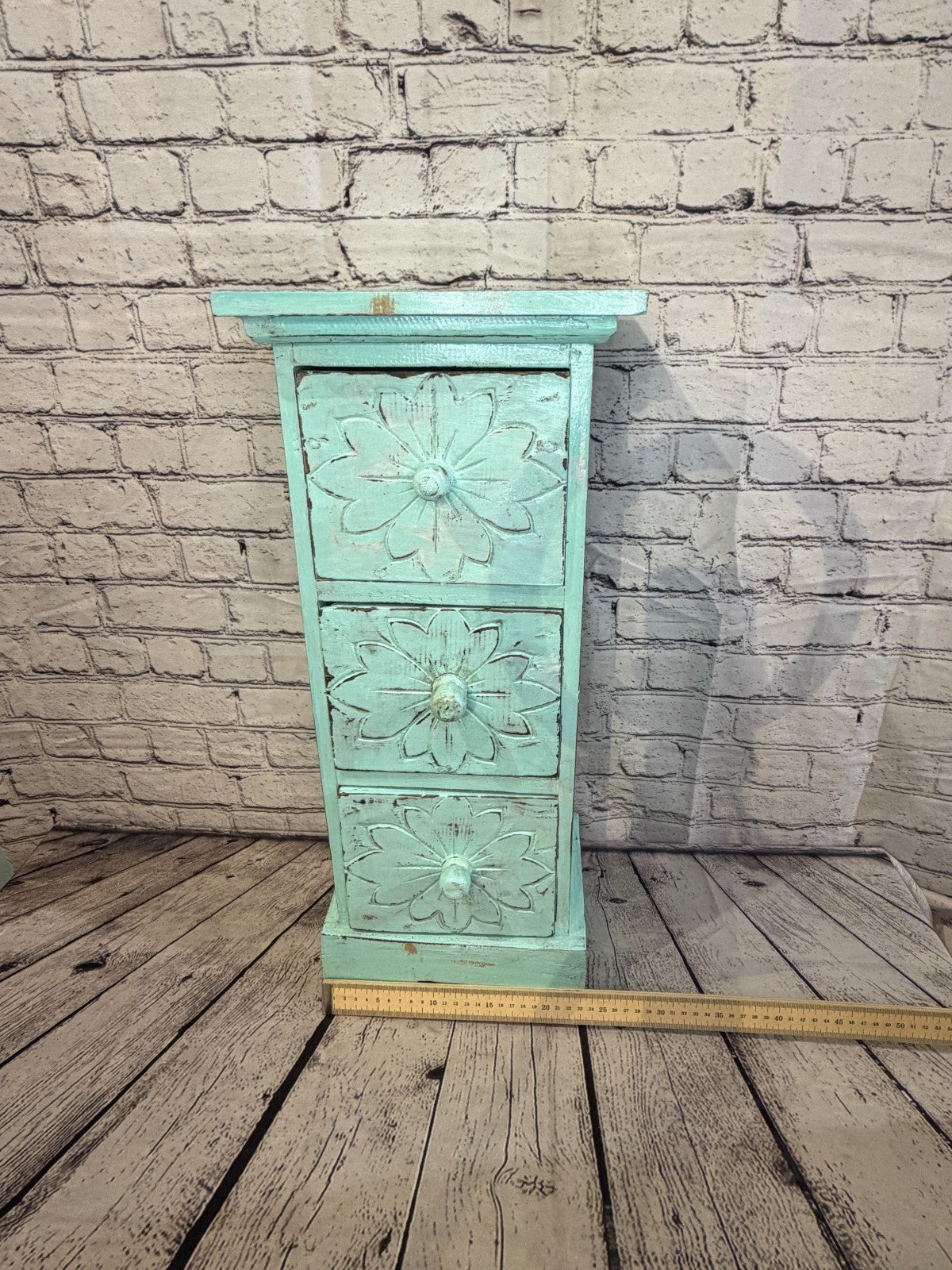 60cm x 25cm Blue 3 Draw Pillar Wooden Side Cabinet Living Storage Furniture8