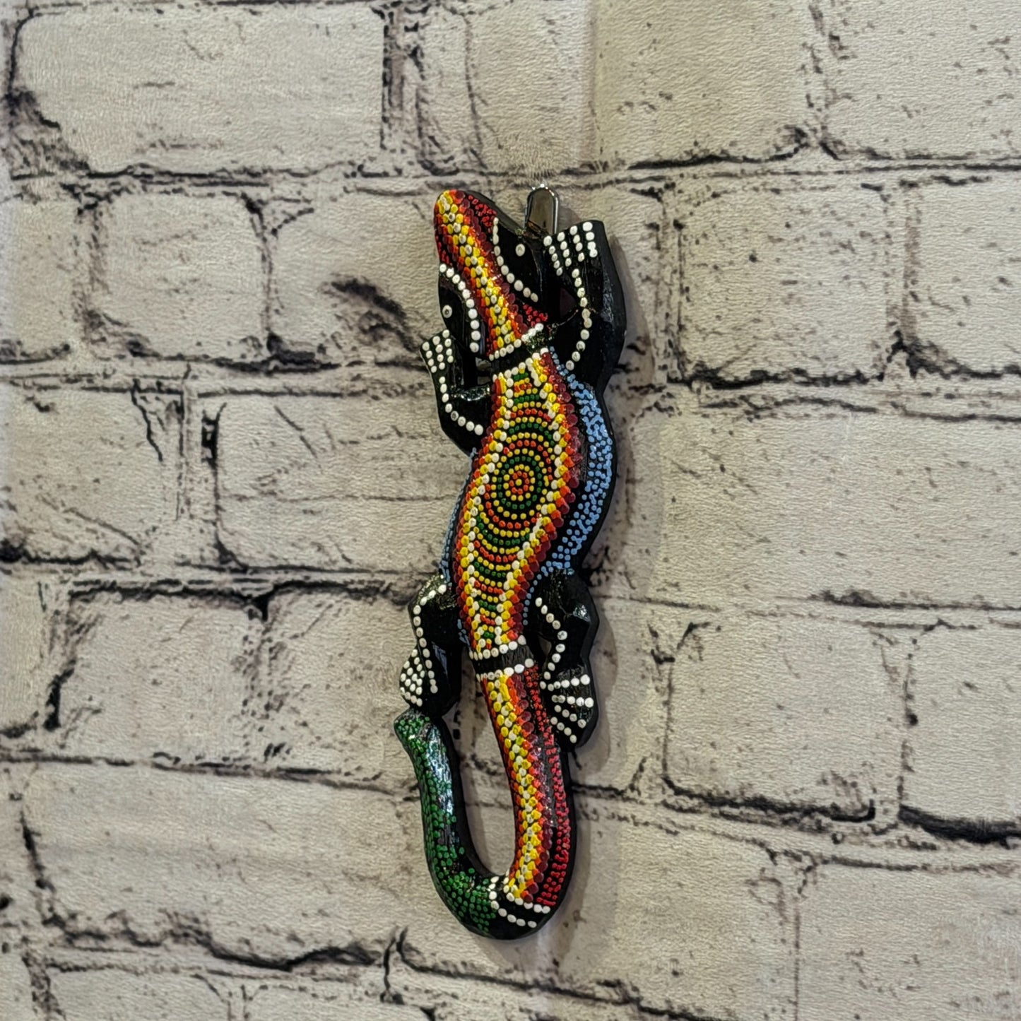 20cm Gecko Carved Wooden Dot Painted Ethnic Tribal Tiki Wall Art No 1 New1