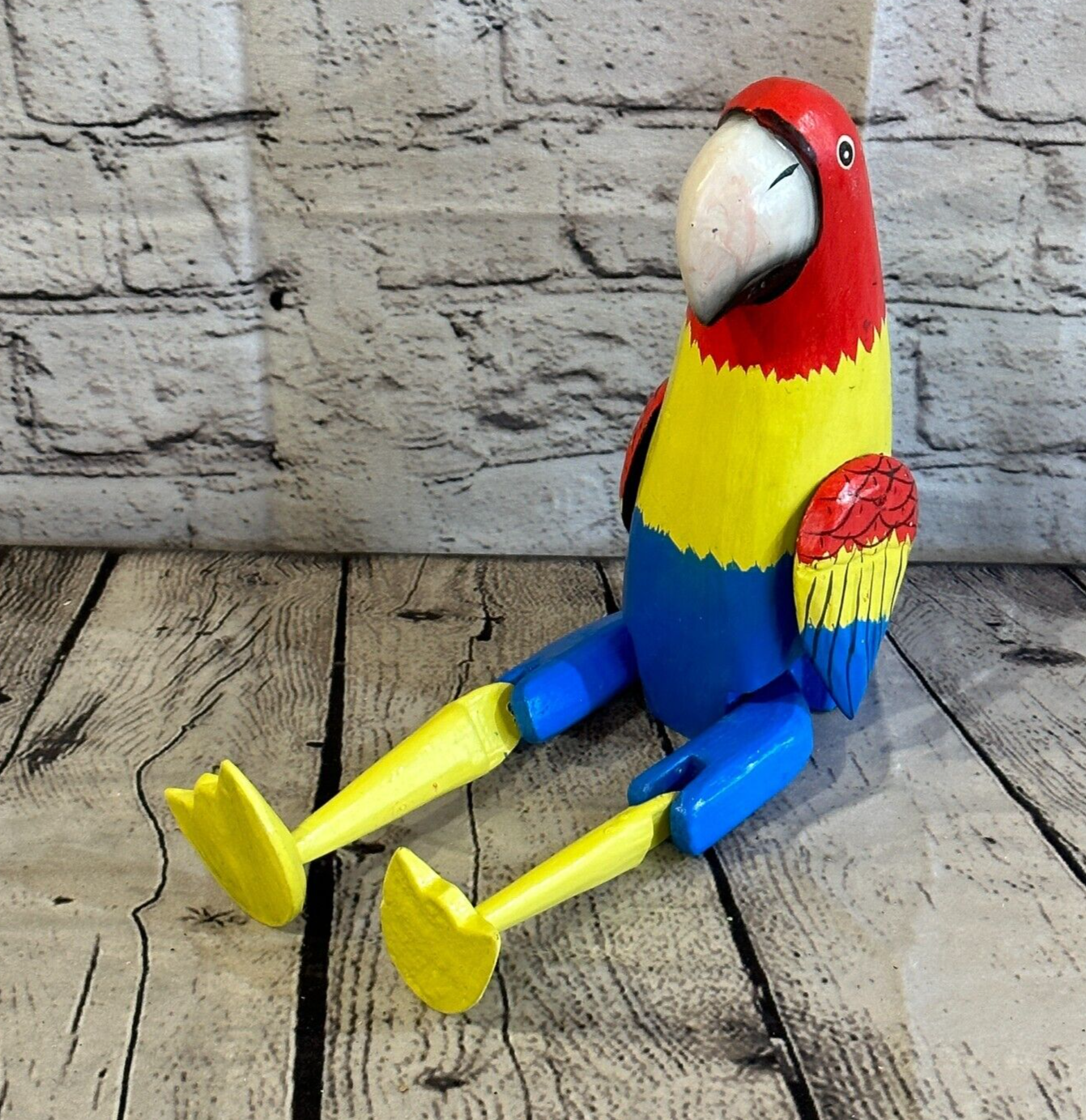 20cm Colourful Parrot Sitting Animal, Wooden Shelf Ornament Handmade Fairtrade0