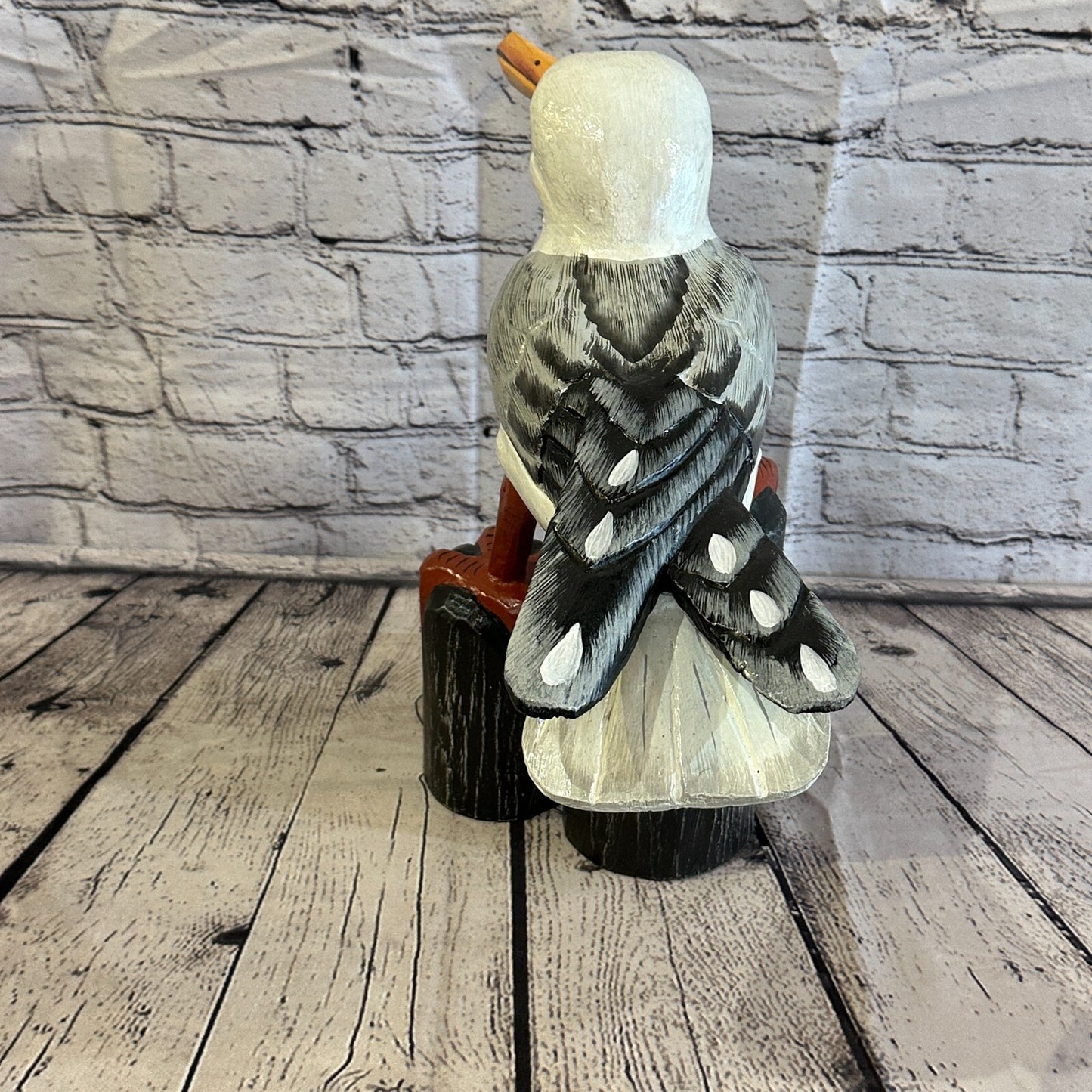 45cm x 35cm Seagull Ornament Wooden Bird Statue Nautical Decor Carved Painted5