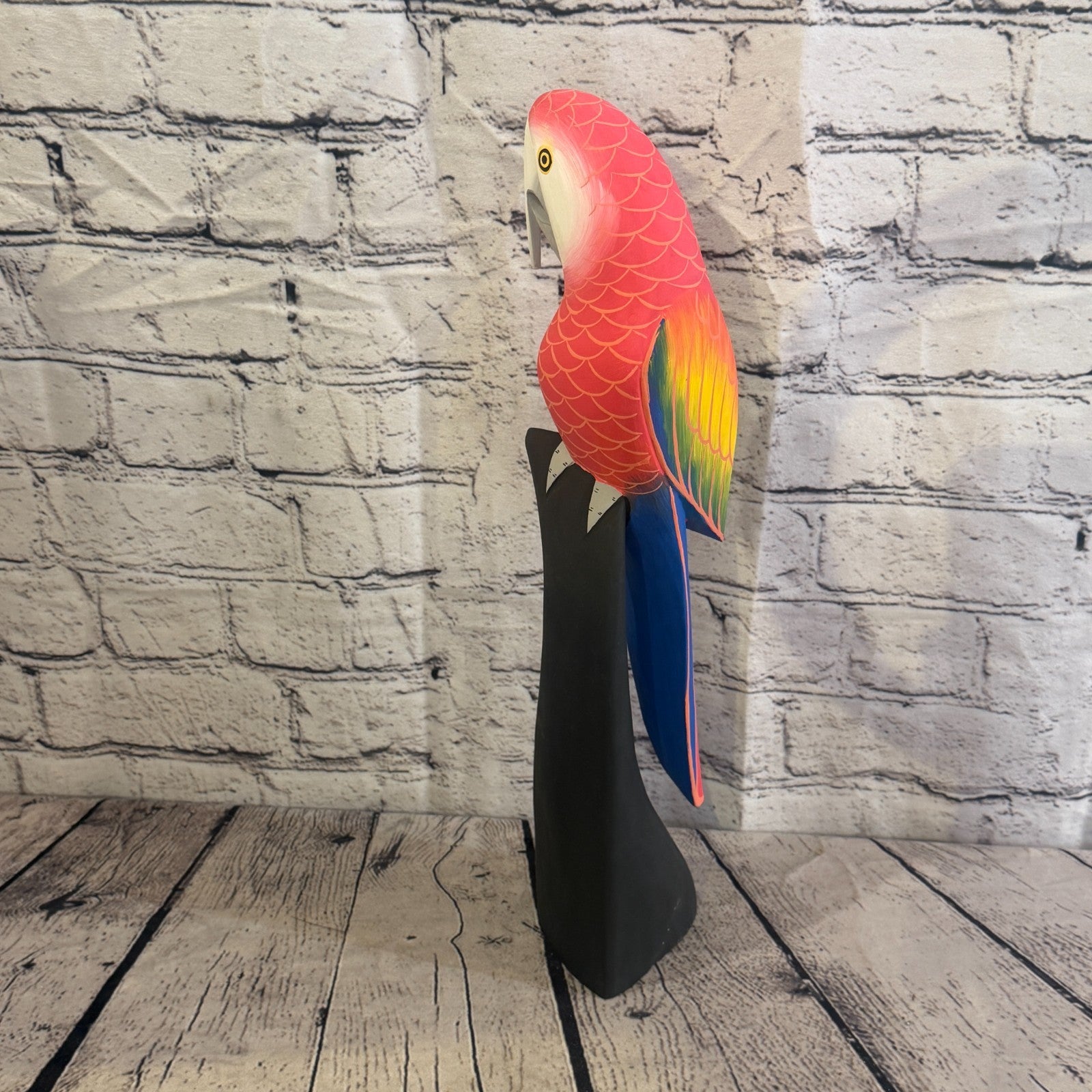 40cm Bright Red Parrot Bird Ornament Statue Fair Trade Hand Made Carved Wood3
