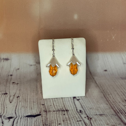 Orange Drop Crystal Lily Flower Dangle Drop Earrings Handmade UK Jewellery0