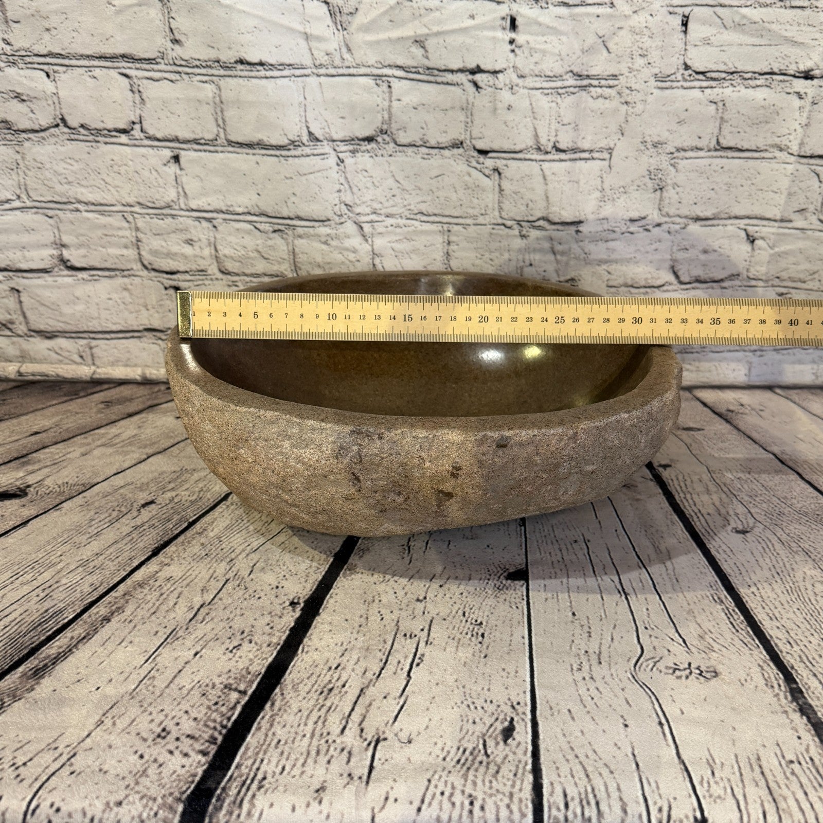 33cm x 29cm Wash Basin Bathroom Counter Top Washing River Stone Bowl Sink No 224