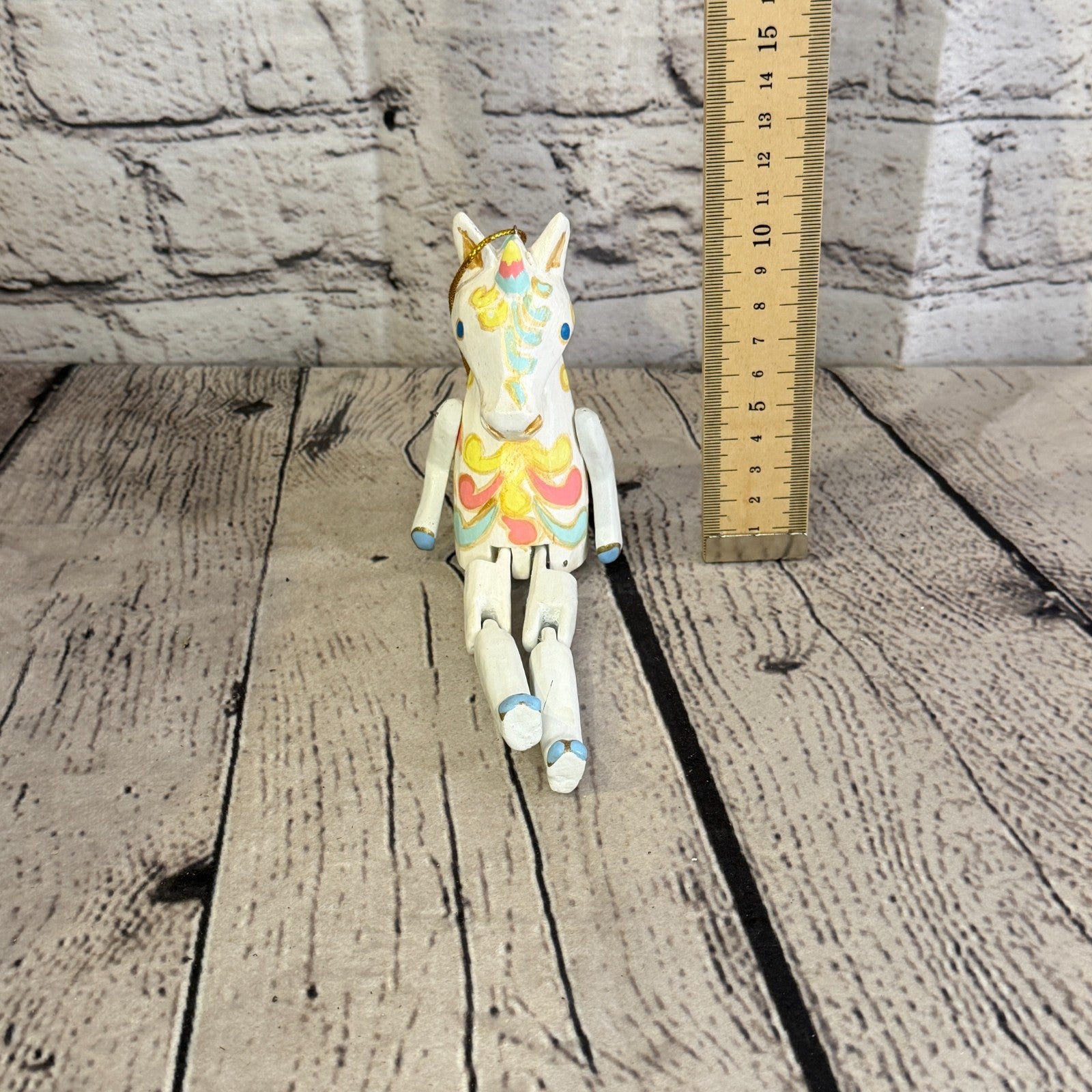 10cm Rainbow Flower Unicorn Sitting Animal, Wooden Shelf Ornament Fairtrade5