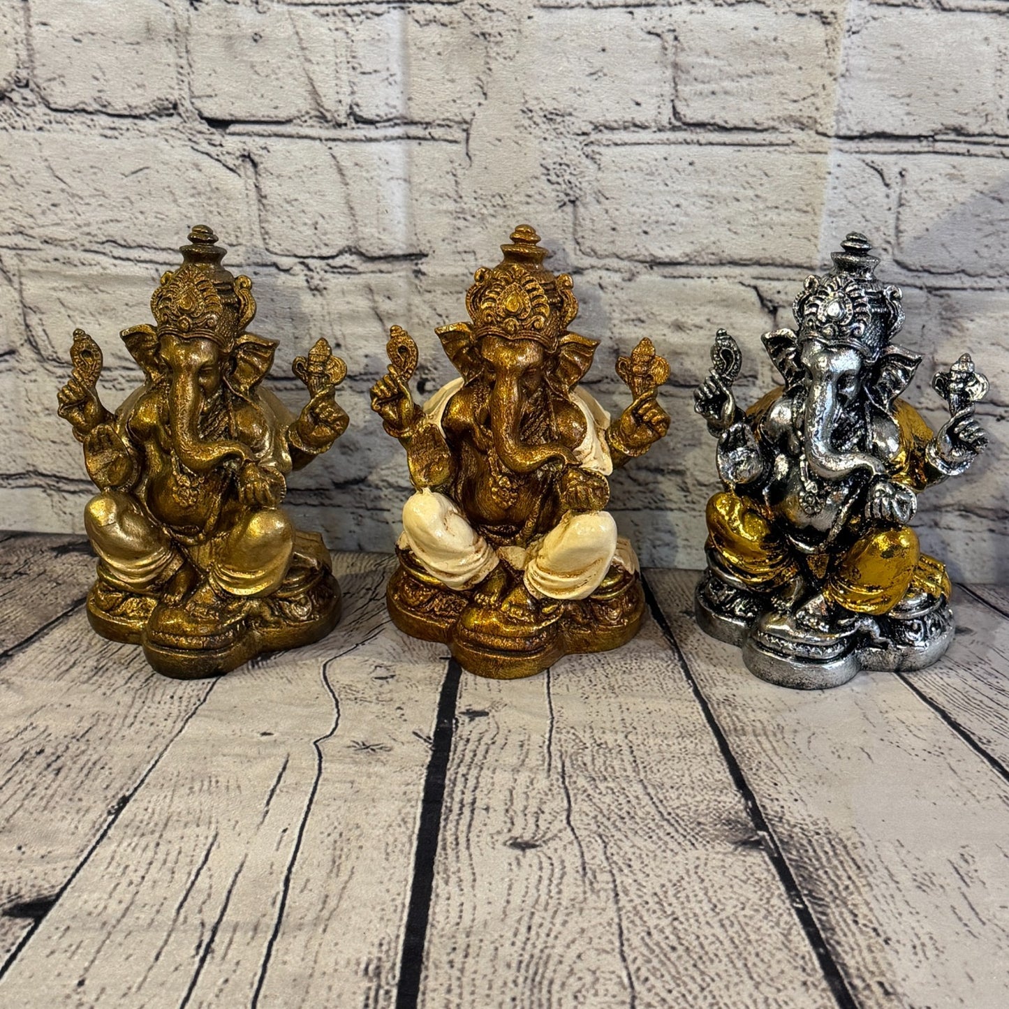 Bronze & Bronze 18cm Large Ganesh Ganesa Sitting On Lotus Statue Resin Hindu9