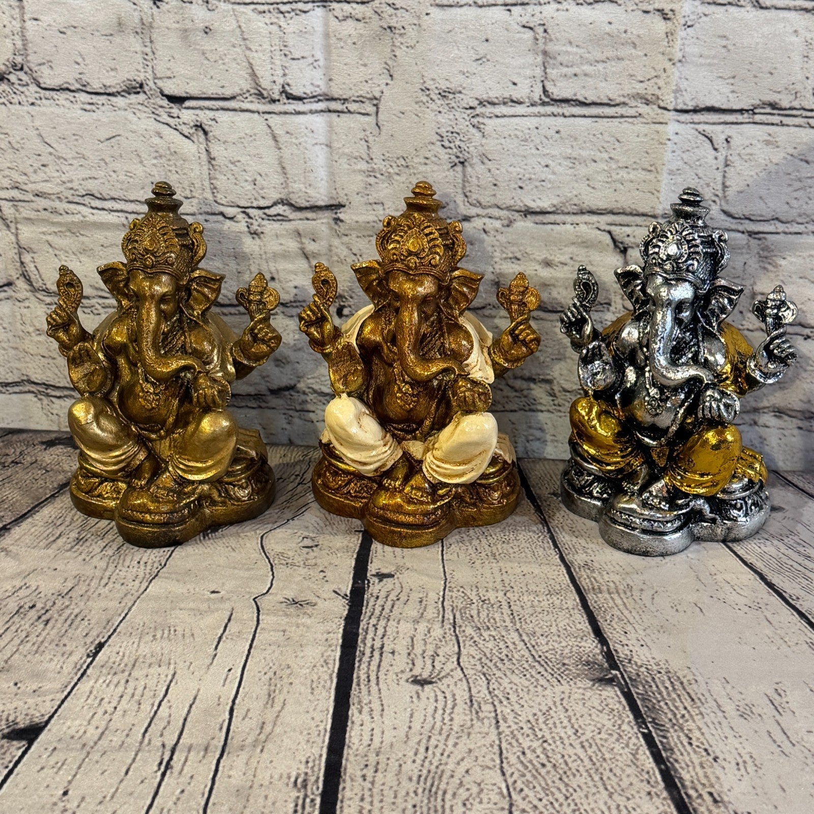 Bronze & Bronze 18cm Large Ganesh Ganesa Sitting On Lotus Statue Resin Hindu9
