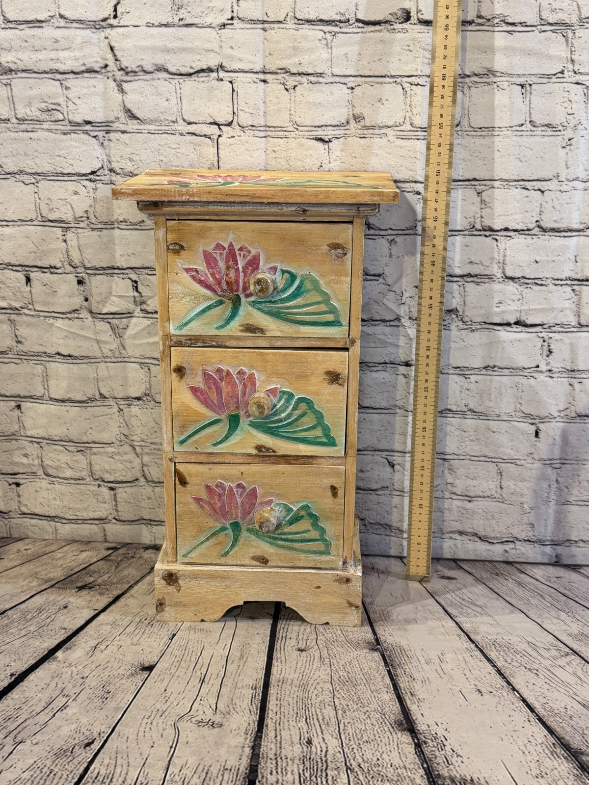 50cm x 25cm Flower 3 Draw Pillar Wooden Side Cabinet Living Storage Furniture6